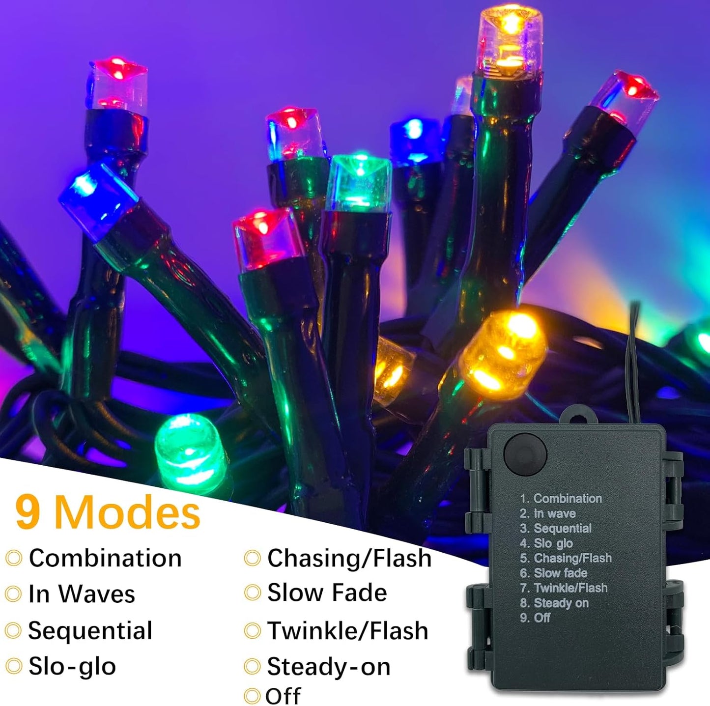 Batteriebetriebe Lichterkette, 2 Stück, Timer, 8 Modi, 2*10m,100LEDs, Bunt