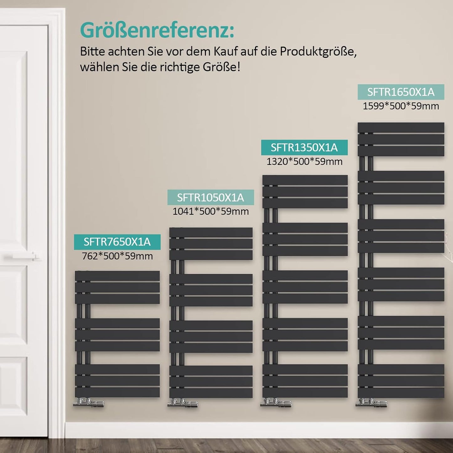 Handtuchheizkörper mit Seitenanschluss, Schwarz 1041x500 mm