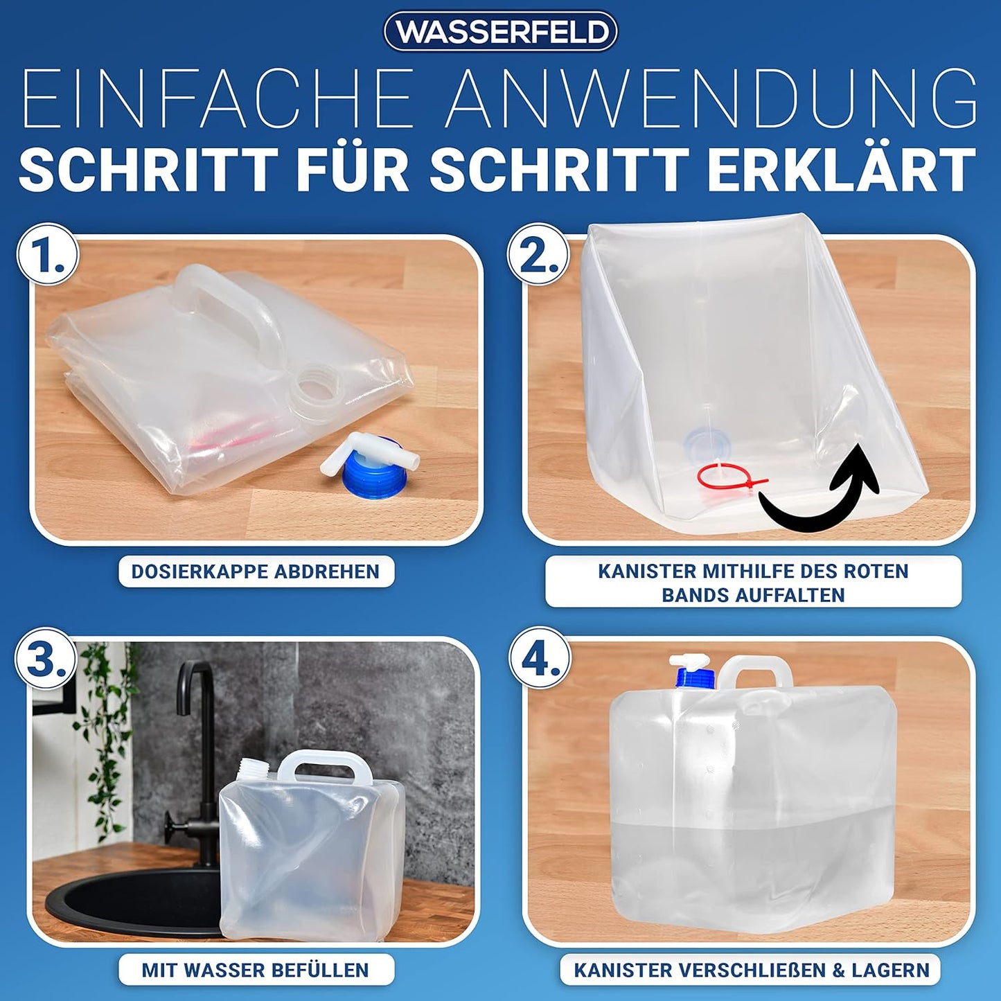Faltbare Wasserkanister mit Dosierhahn, 2 x 20L