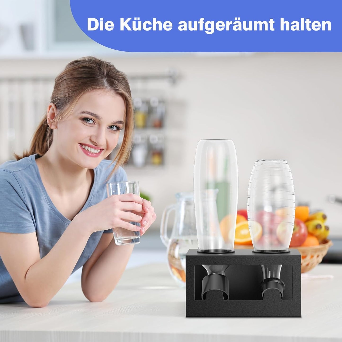 2-Loch Flaschenhalter Abtropfgestell für SodaStream & Emil, Schwarz 2-Loch