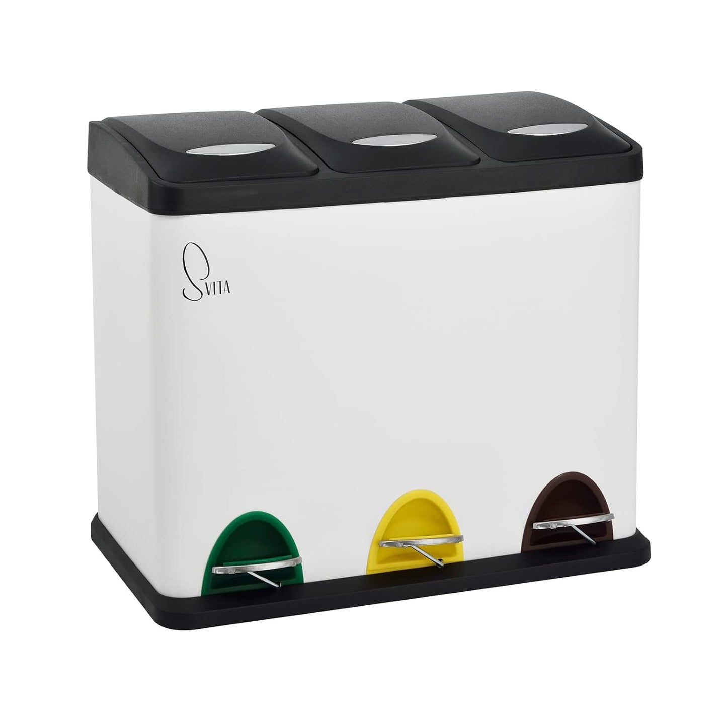 Treteimer mit 3-Fach-Mülltrennsystem, 24 Liter, Weiß