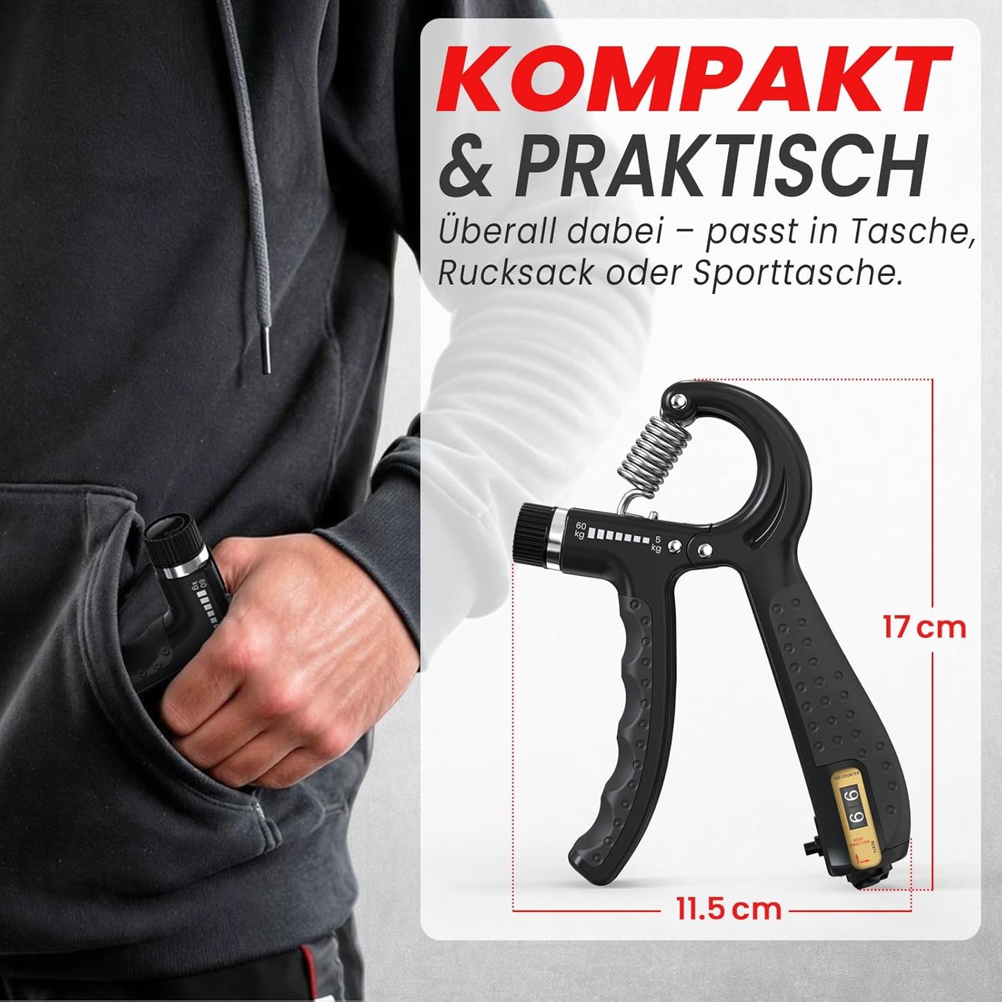 Verstellbares Hand- und Fingertrainings-Set 5-teilig, 5er Set Schwarz