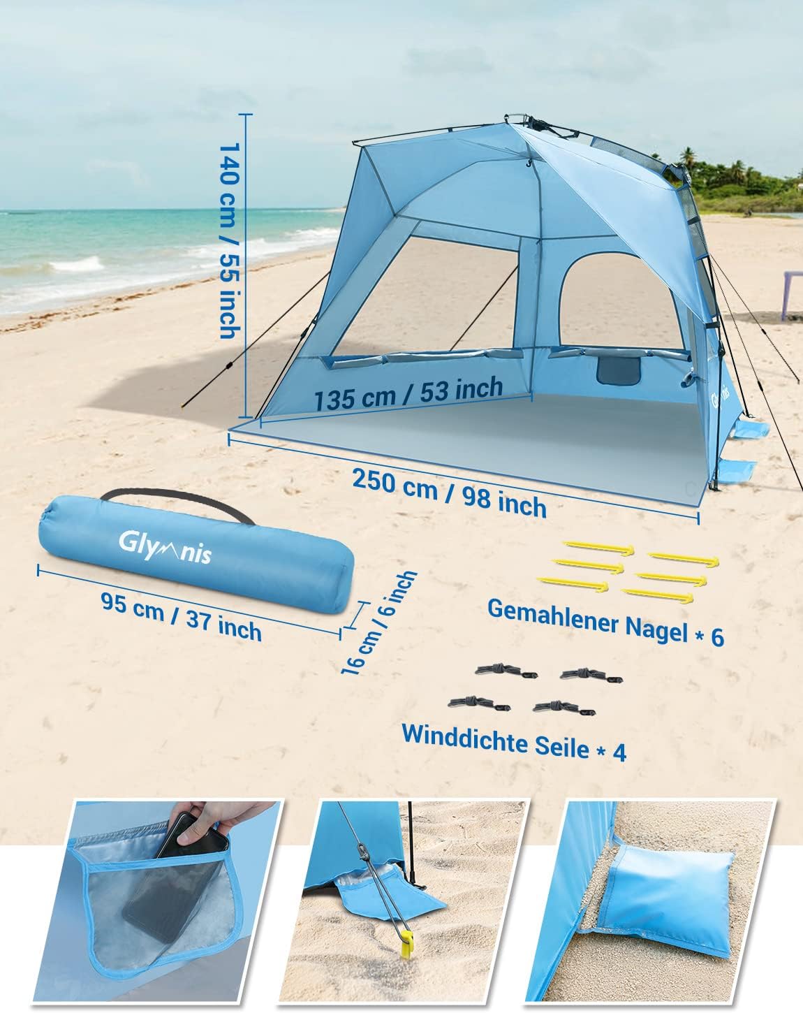 Strandmuschel Quick-Up-Zelt