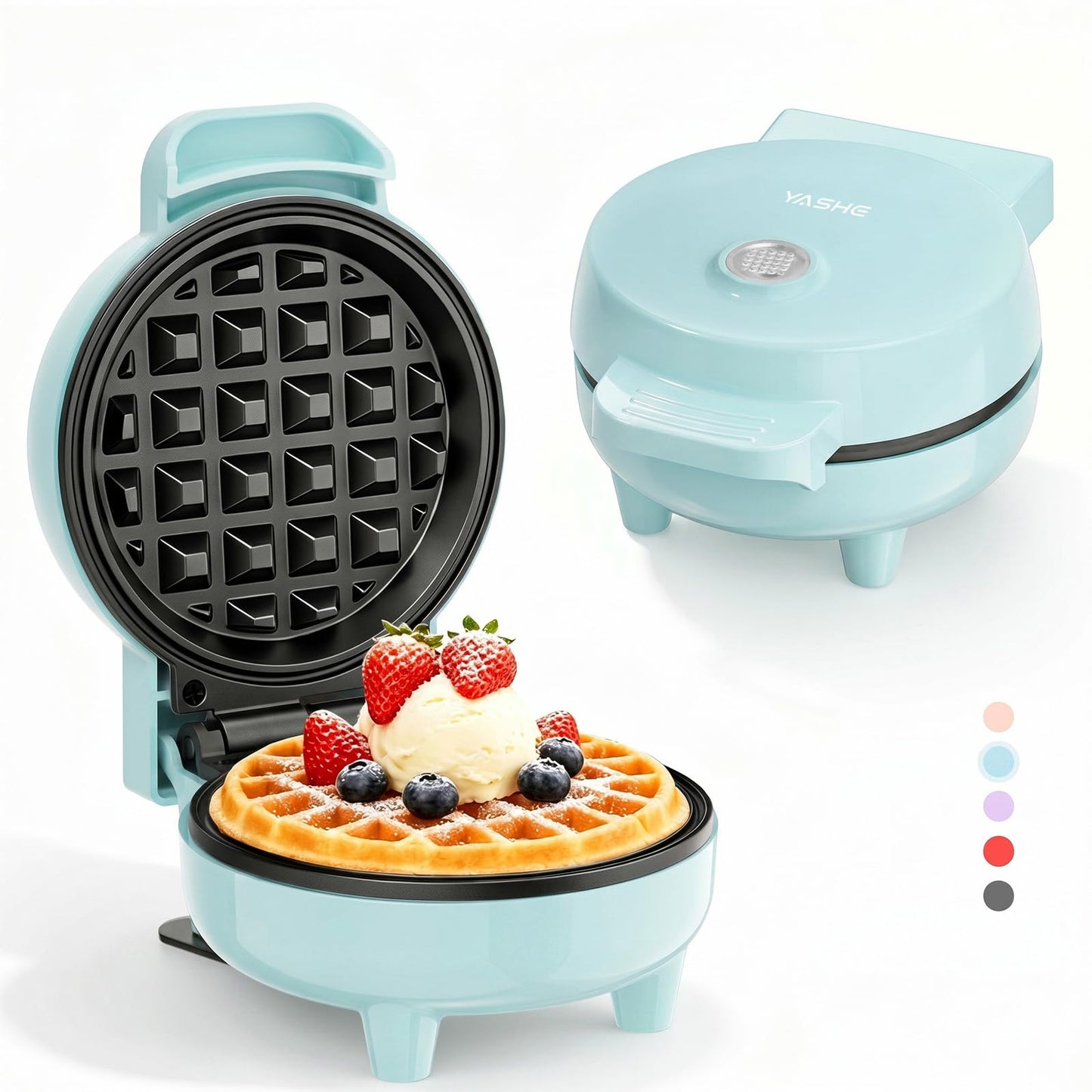 Mini Waffeleisen mit Antihaftbeschichtung, 550W, Blau