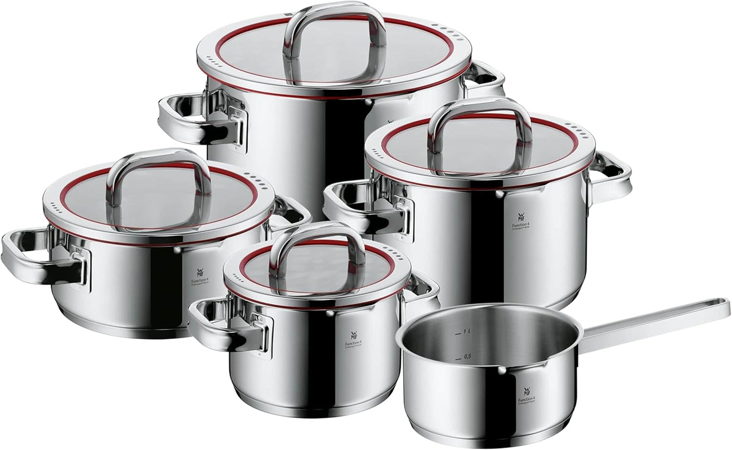 Induktions-Topfset mit Abgiessfunktion (5-teilig), Neues Topf-Set ; 5-teilig