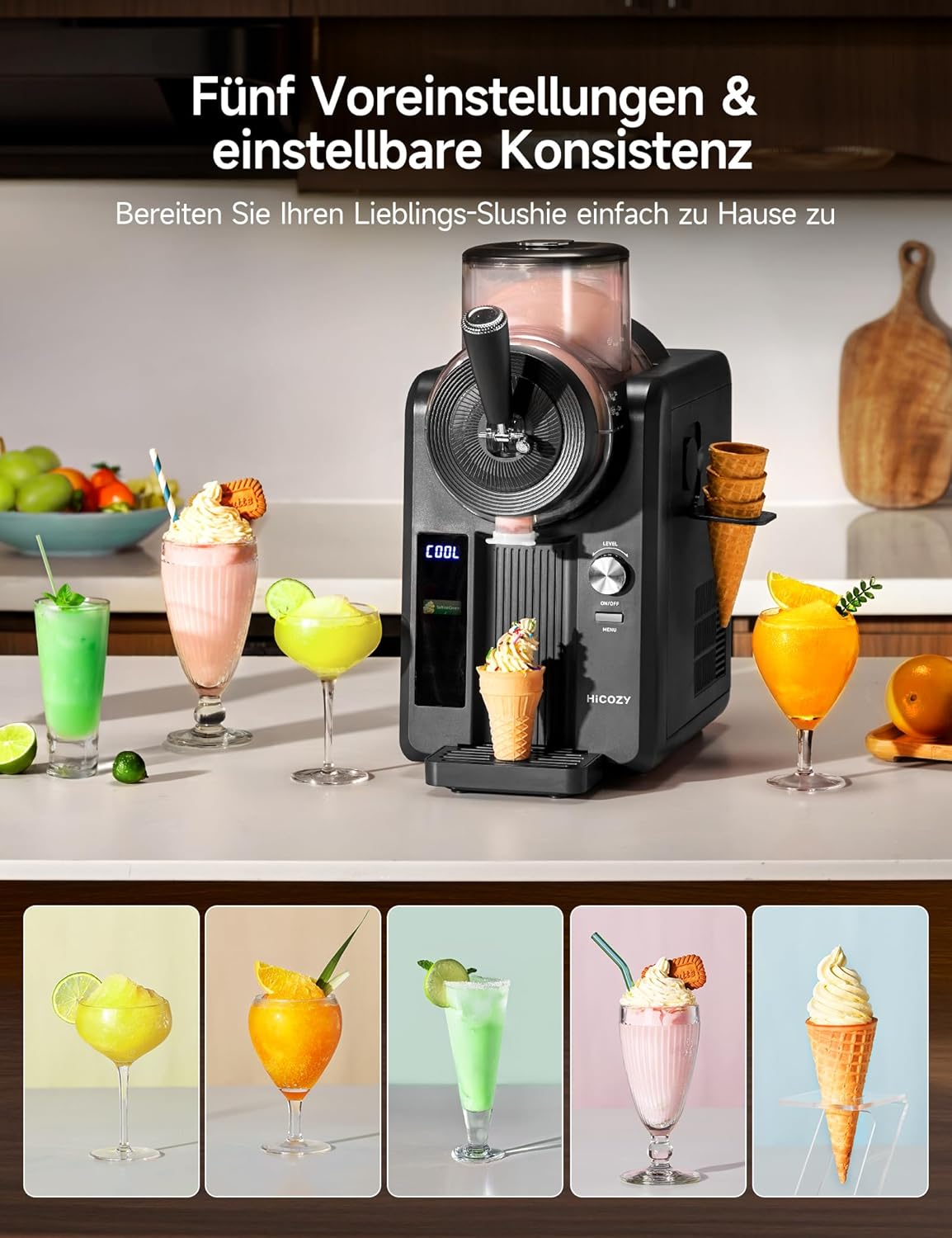 F3 Eismaschine mit 5 Modi: Slushie & Softeis, Schwarz