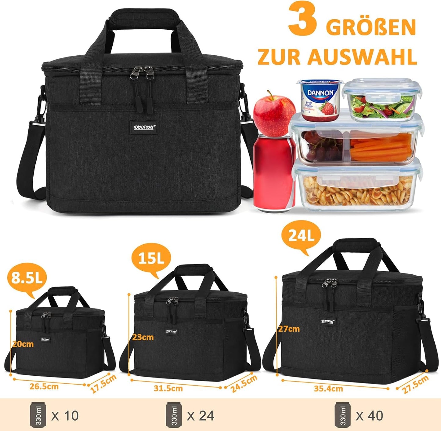 Faltbare Kühltasche, 15L Schwarz