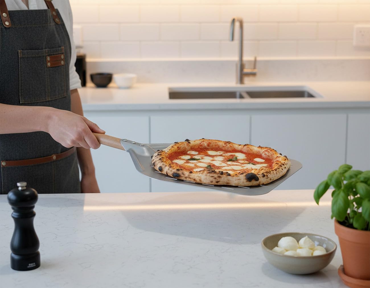 Perforierter Pizzaschieber mit Holzgriff