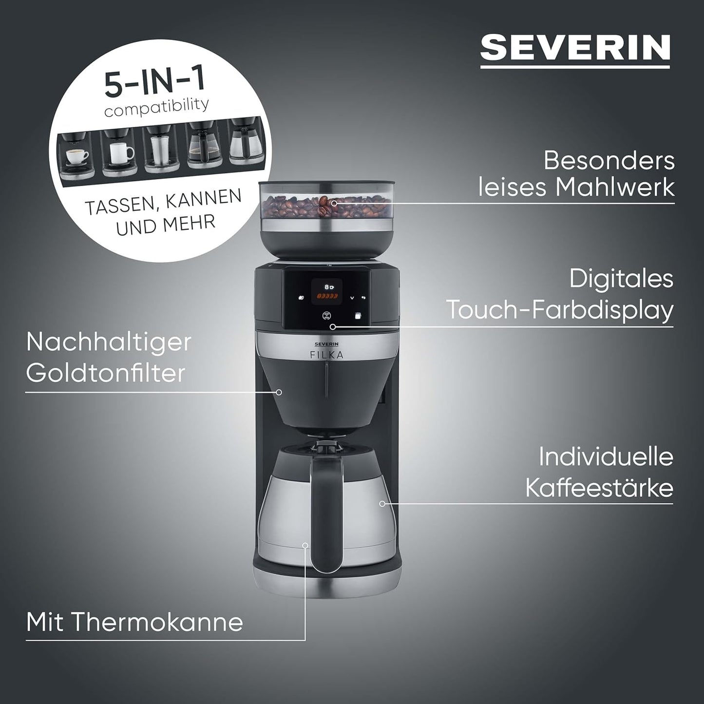 Filterkaffee-Vollautomat mit Thermokanne, Mit Thermokanne
