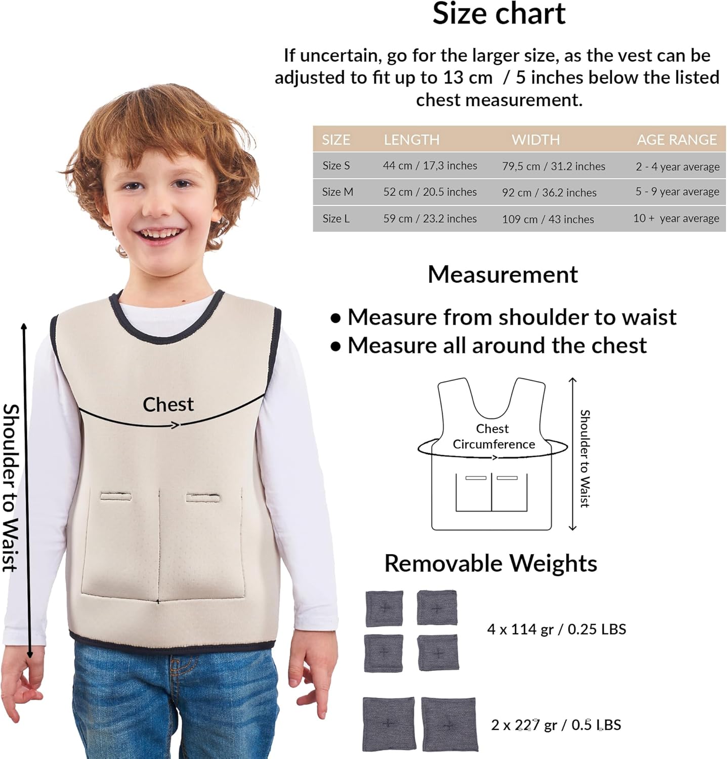 Gewichtsweste für Kinder bei ADHS und Autismus, S Beige