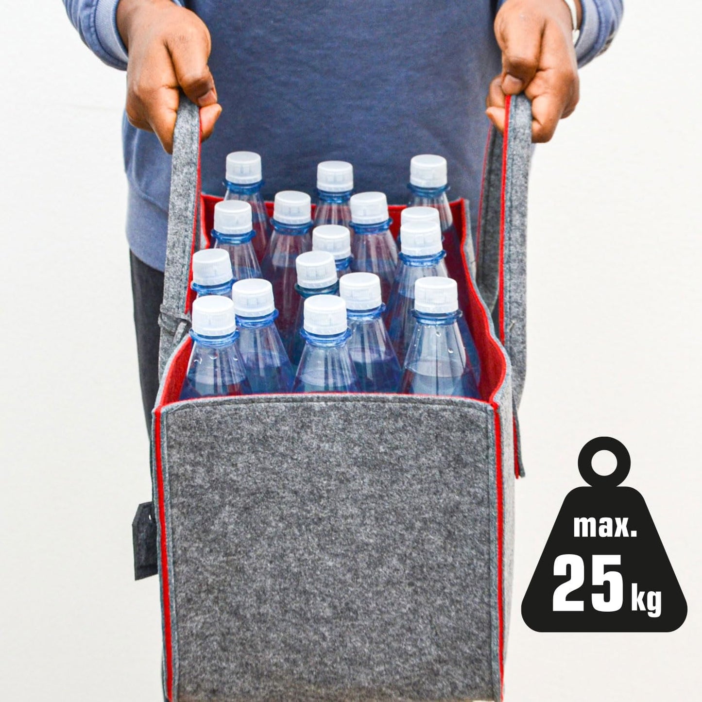 Shopping Filztasche XXL bis 25kg, Grau Rot