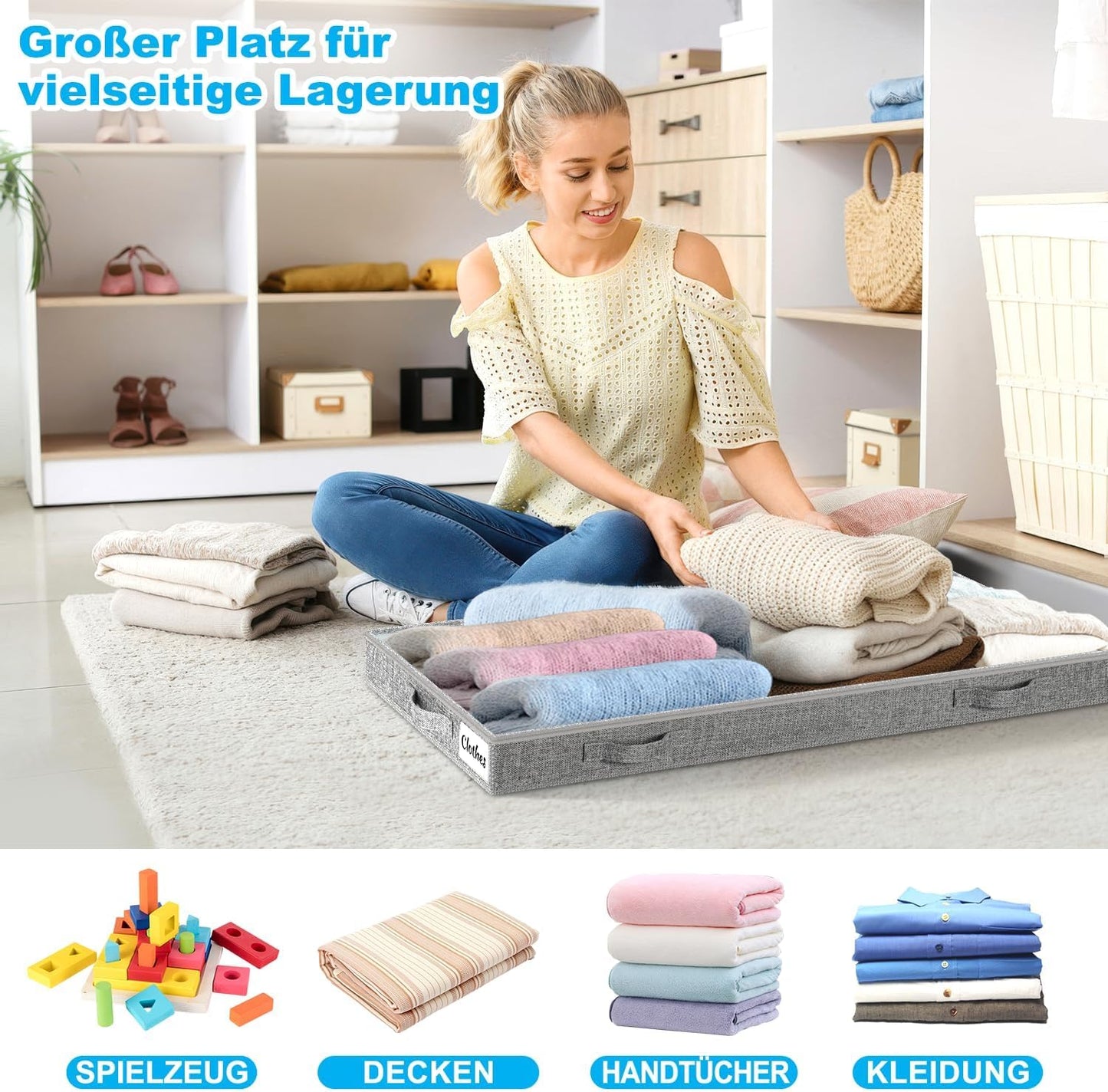 Unterbett-Aufbewahrungsboxen Set, Grau