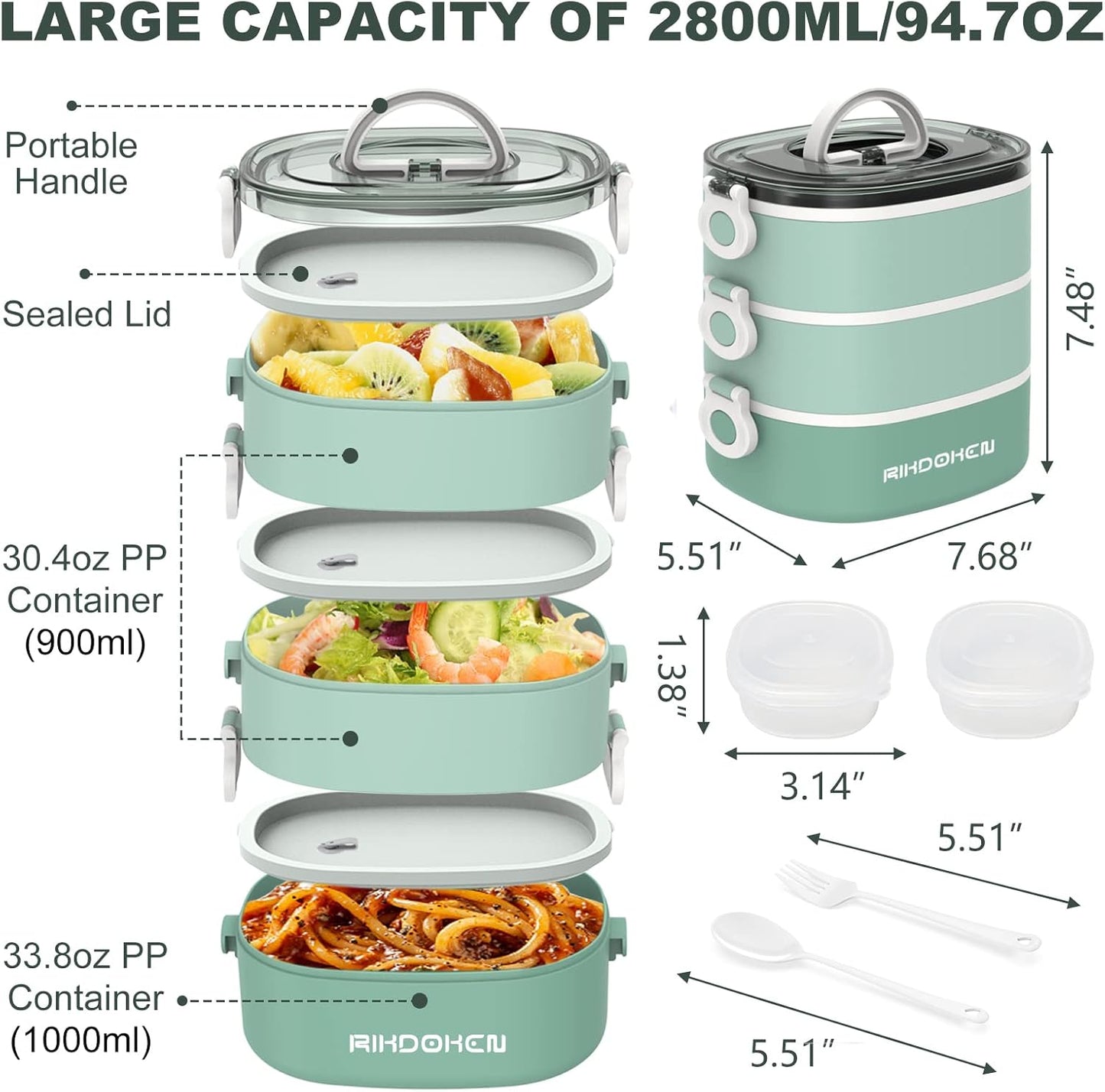 Stapelbare Bento-Lunchbox, A-grün