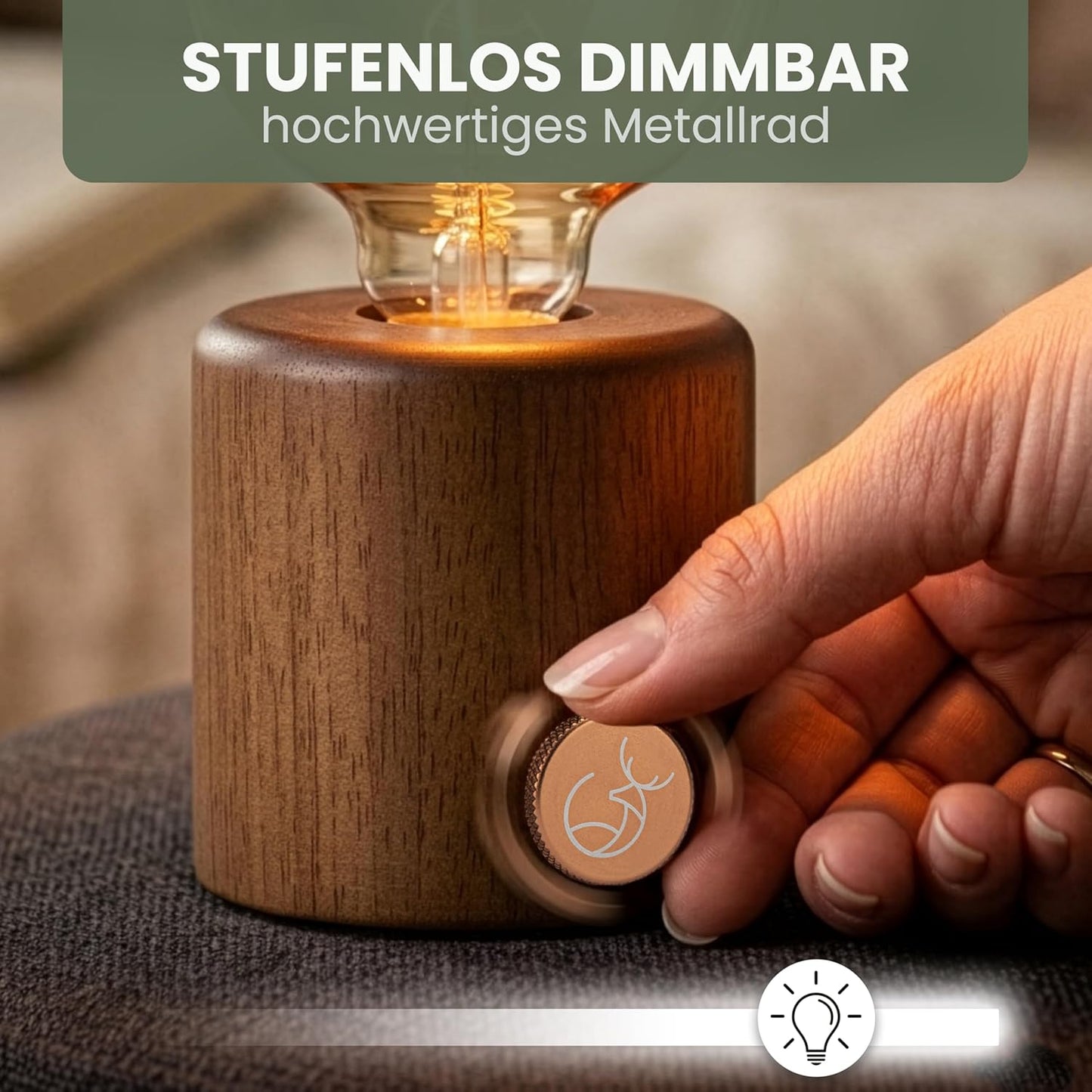 Dimmbare Nachttischlampe, Holz