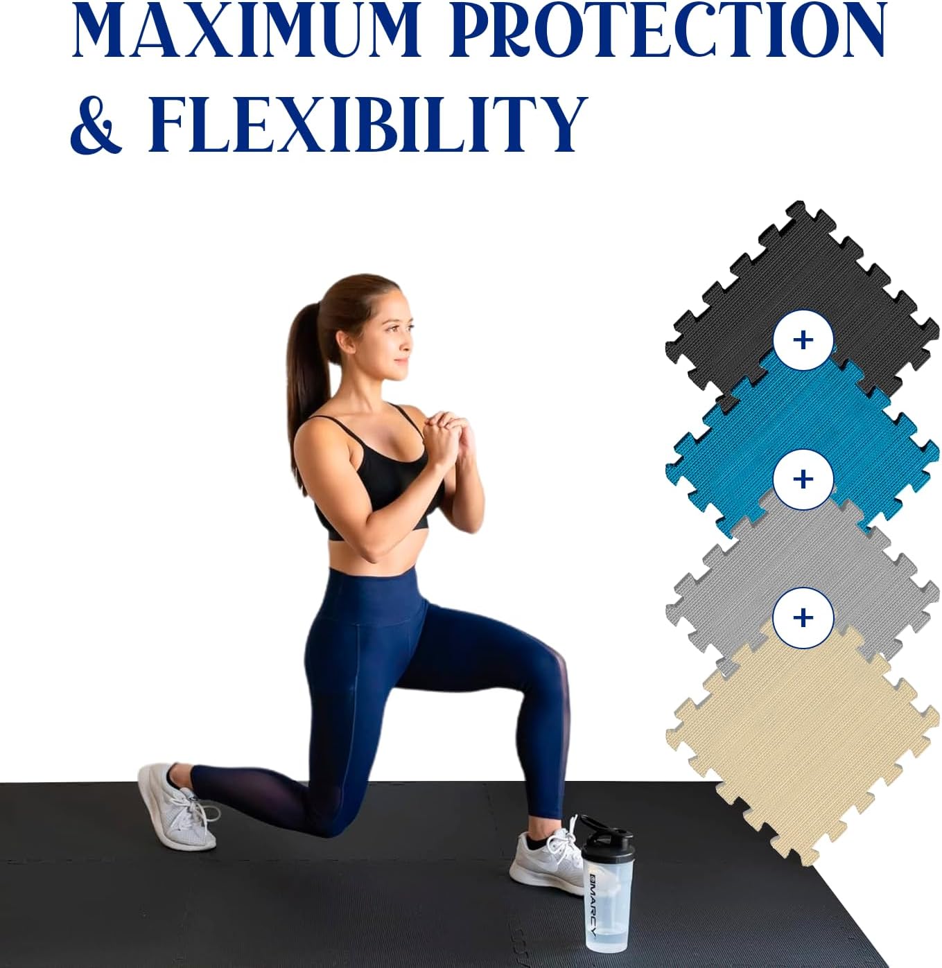 Bodenschutz-Puzzlematte für Fitness (18 Stück), 18 Stück / 30 x 30 x 1 cm / 1,7 m² / Schwarz