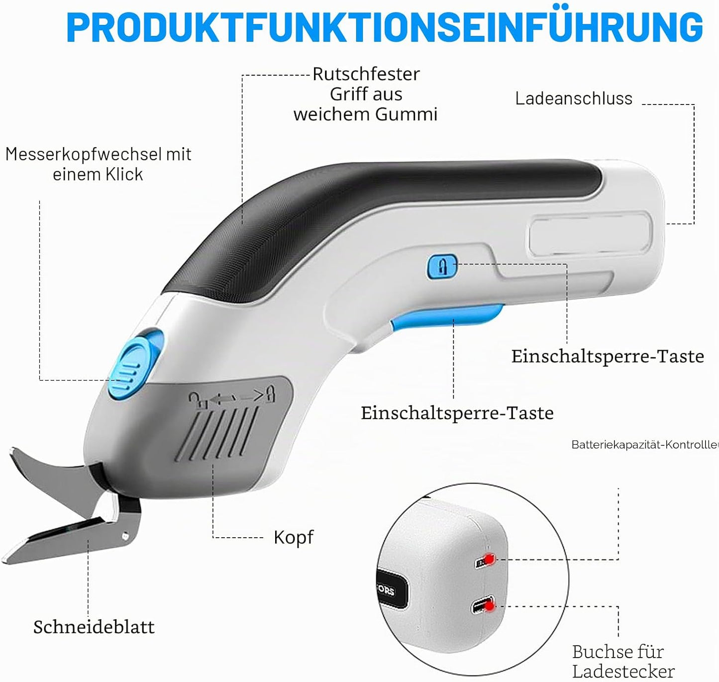 Elektroschere mit Akku und Ladegerät