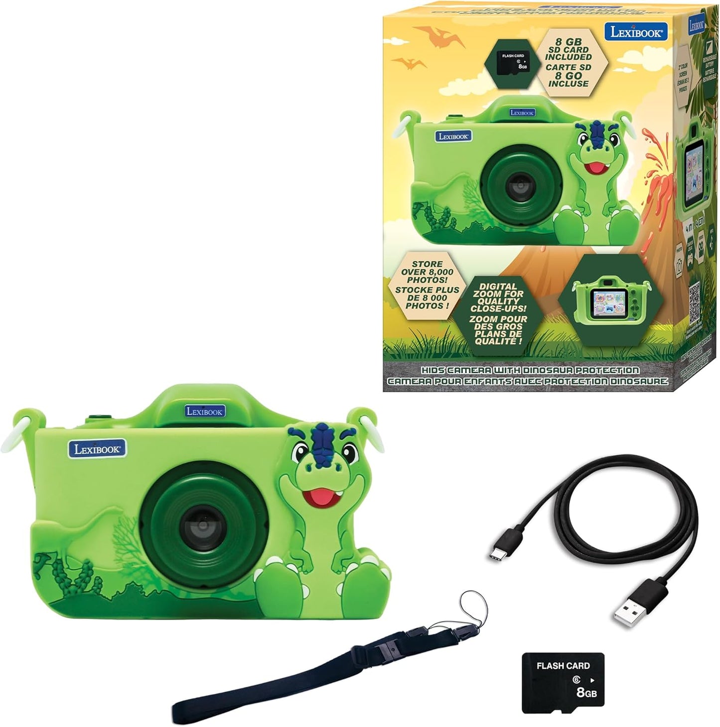 4-in-1 Kinderkamera Dinosaurier DJ078DINO mit Schutz & MP3-Funktion, Dinosaurier