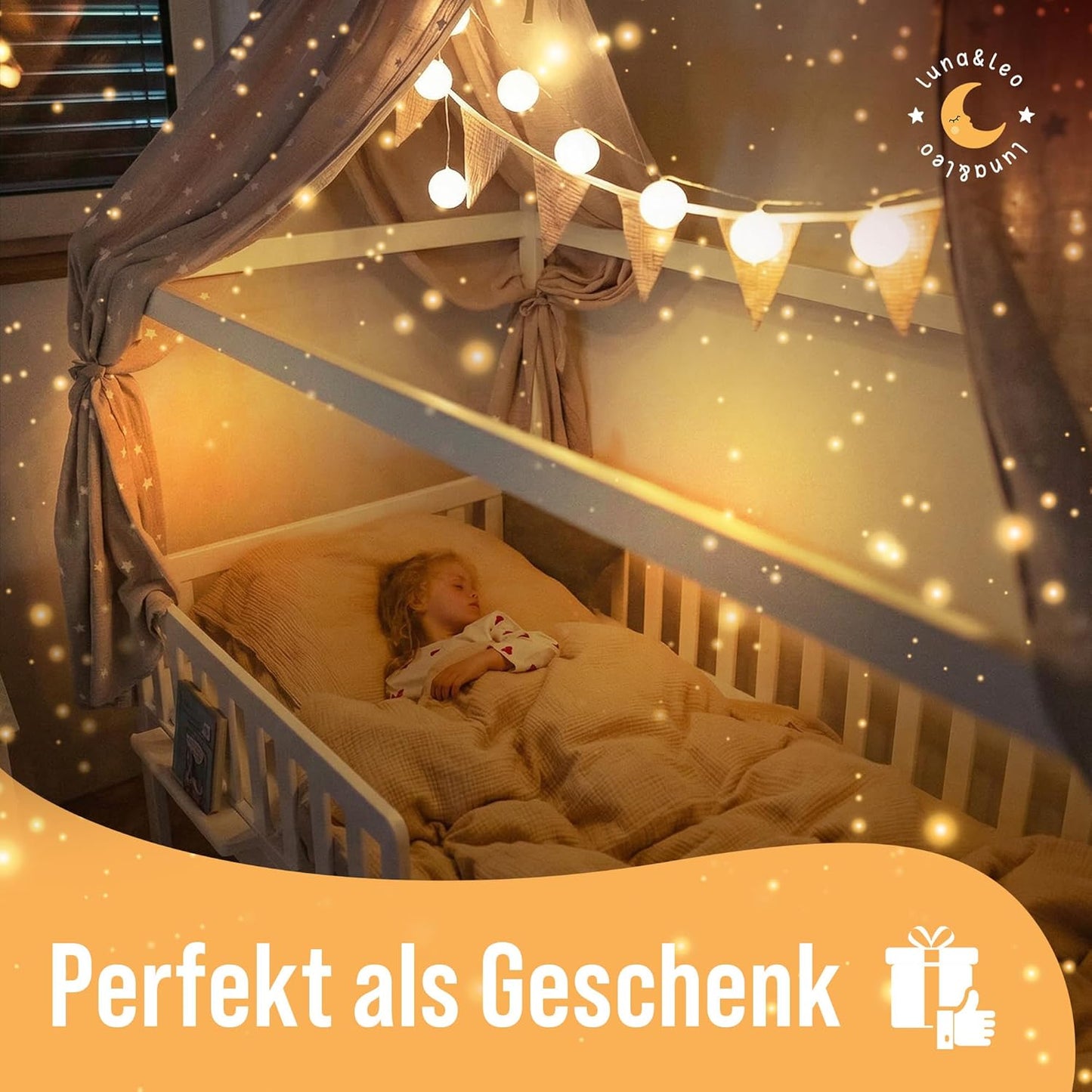 Hausbett Betthimmel-Set mit Sternendruck (3-tlg.), Hellgrau Sterne H320 x B130 cm (2er Set)