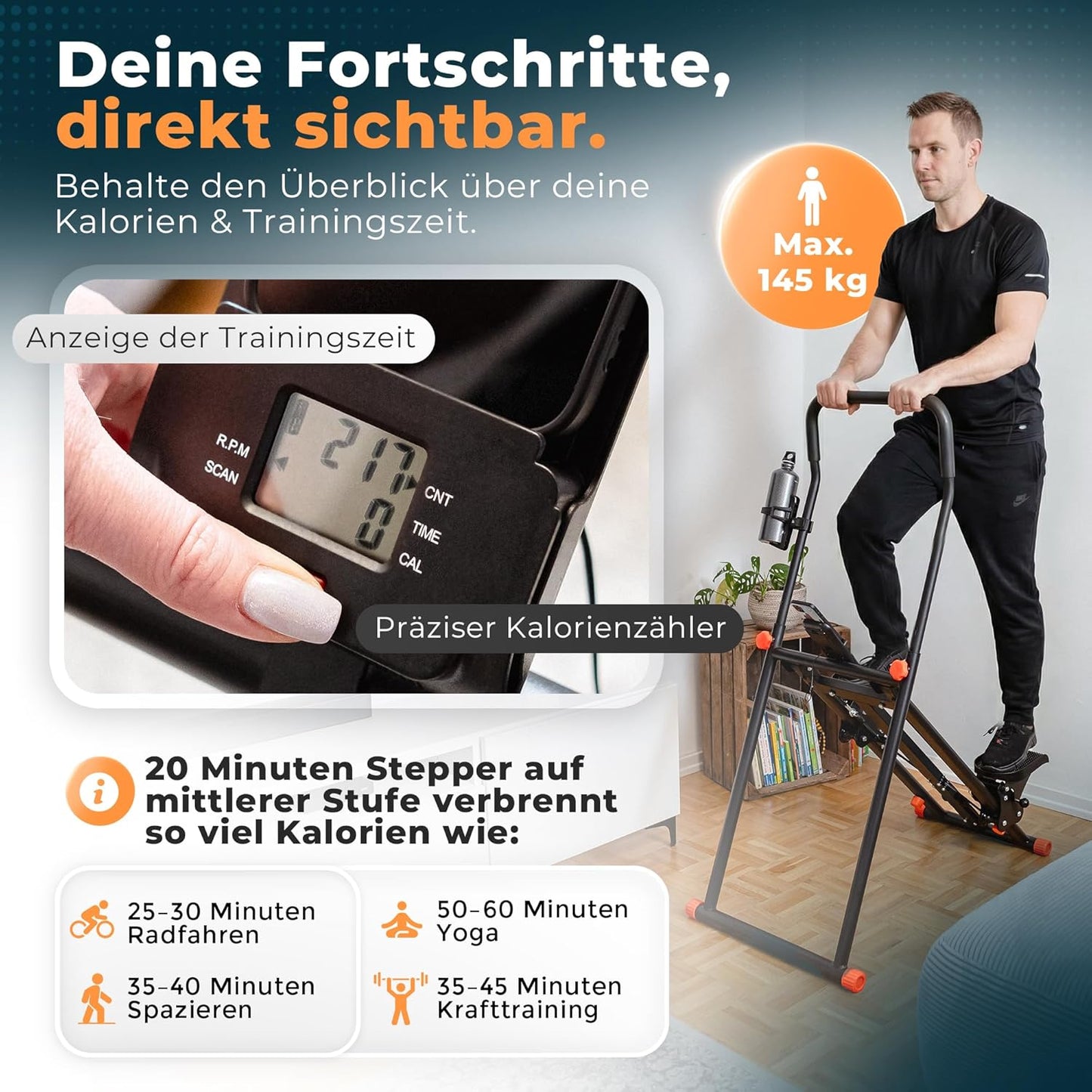 Fitnessgerät Treppensteiger mit 3 Schwierigkeitsstufen und Flaschenhalter