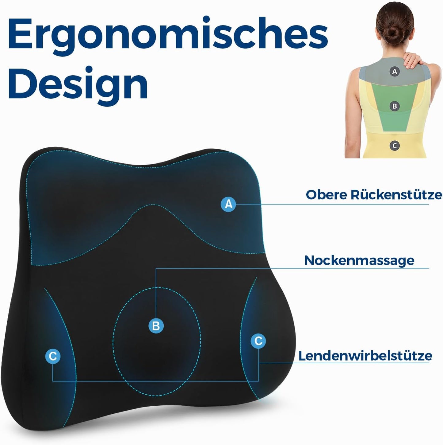Ergonomisches Lendenkissen aus Memory Foam, Schwarz
