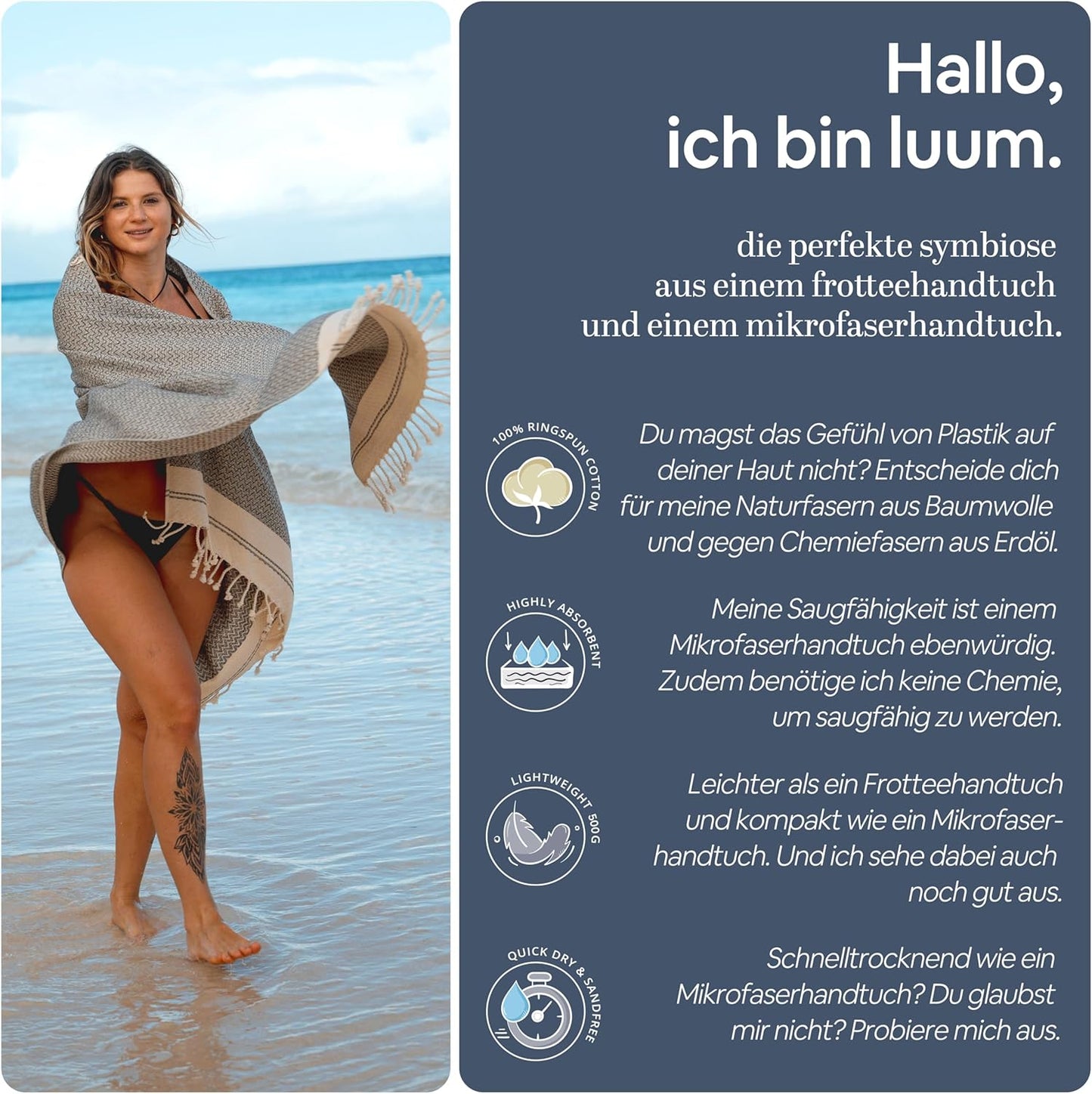 Grosses Hamamtuch, Single [90x200] Beige