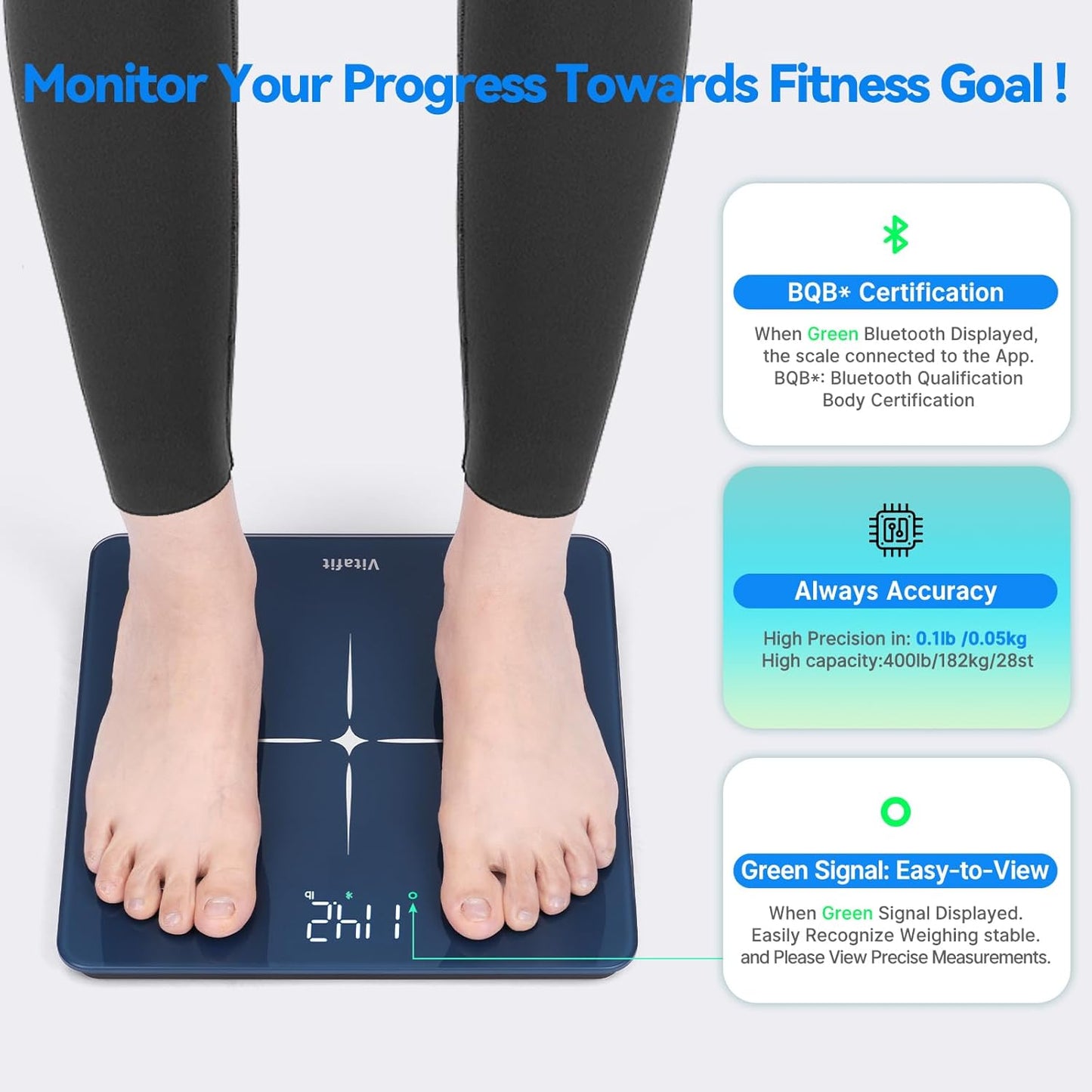 Körperfettwaage mit App und Bluetooth (bis 180kg), Blue