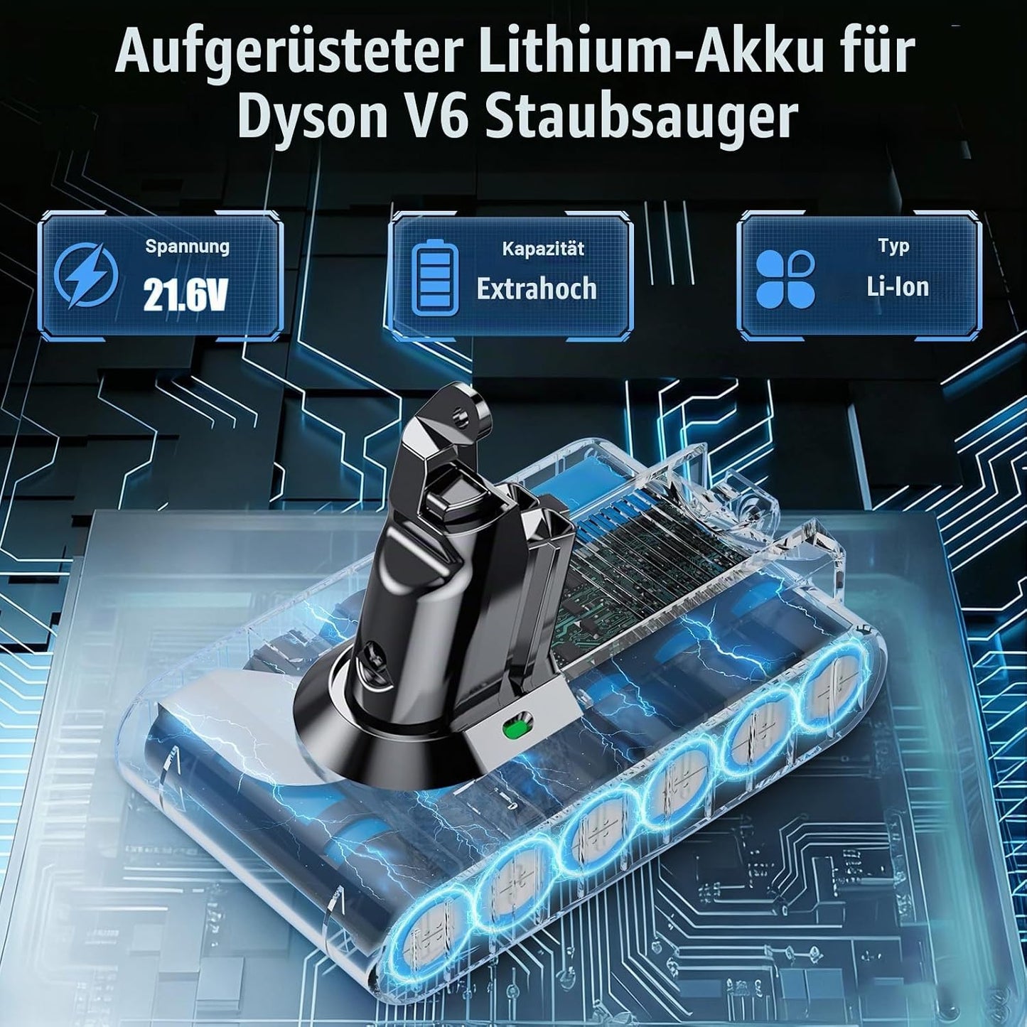 Ersatzakku für Dyson V6 Staubsauger, Grau