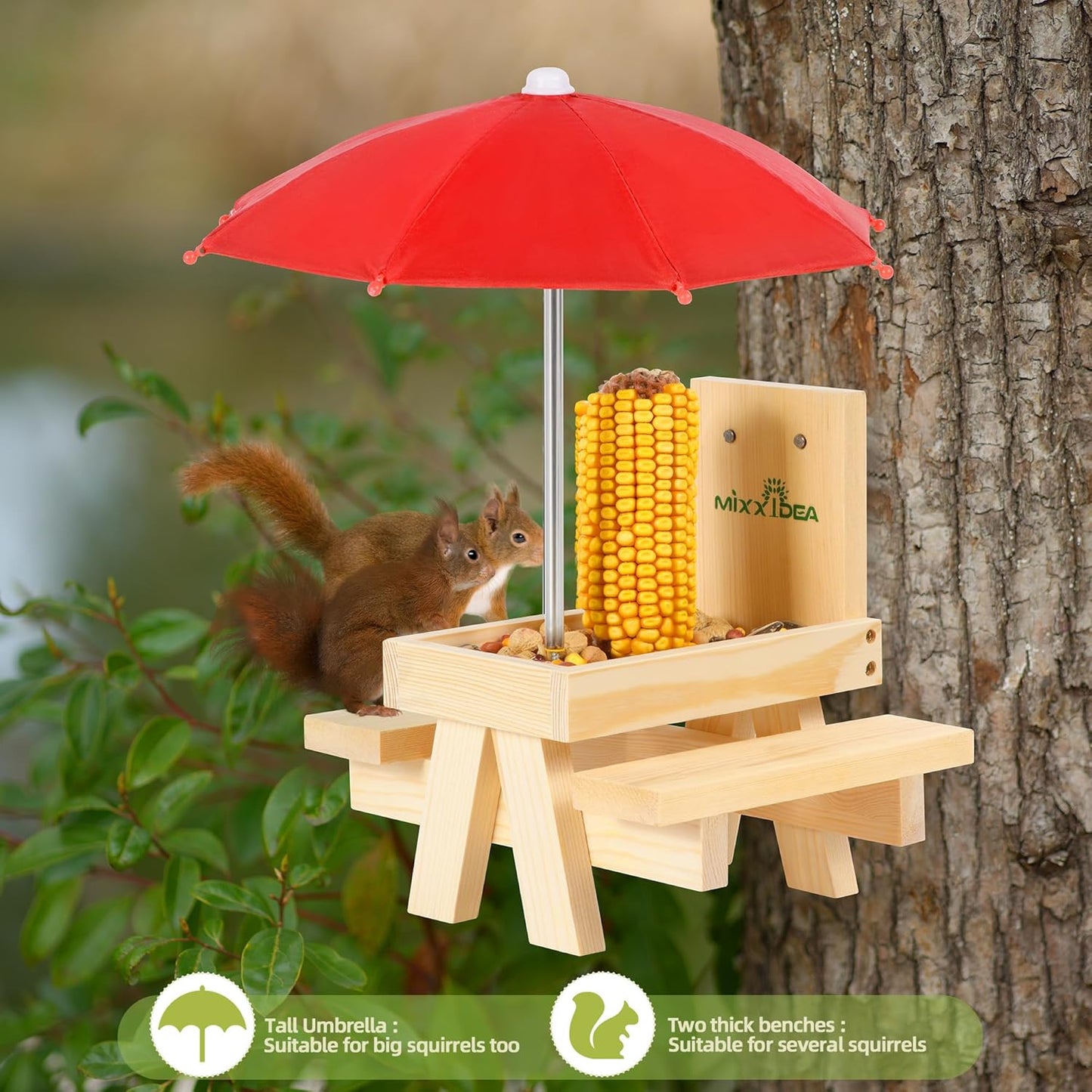 Eichhörnchen-Picknick-Tisch Futterspender mit Regenschutz, 1-Rot