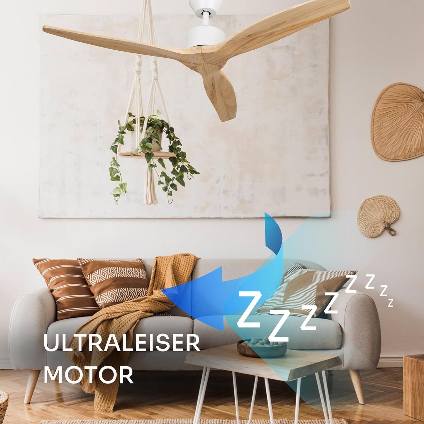 Deckenventilator mit Brizy-Fernbedienung, Hellbraun Ohne Licht