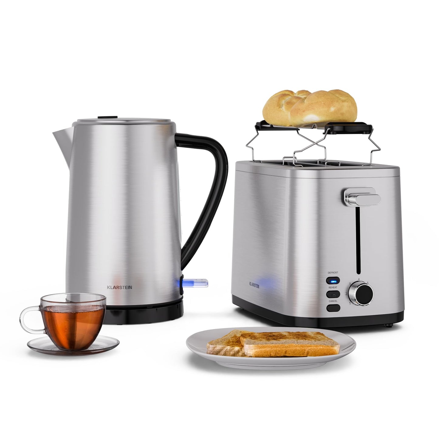 Frühstücksset mit Toaster und Wasserkocher, Edelstahl Toaster + Wasserkocher