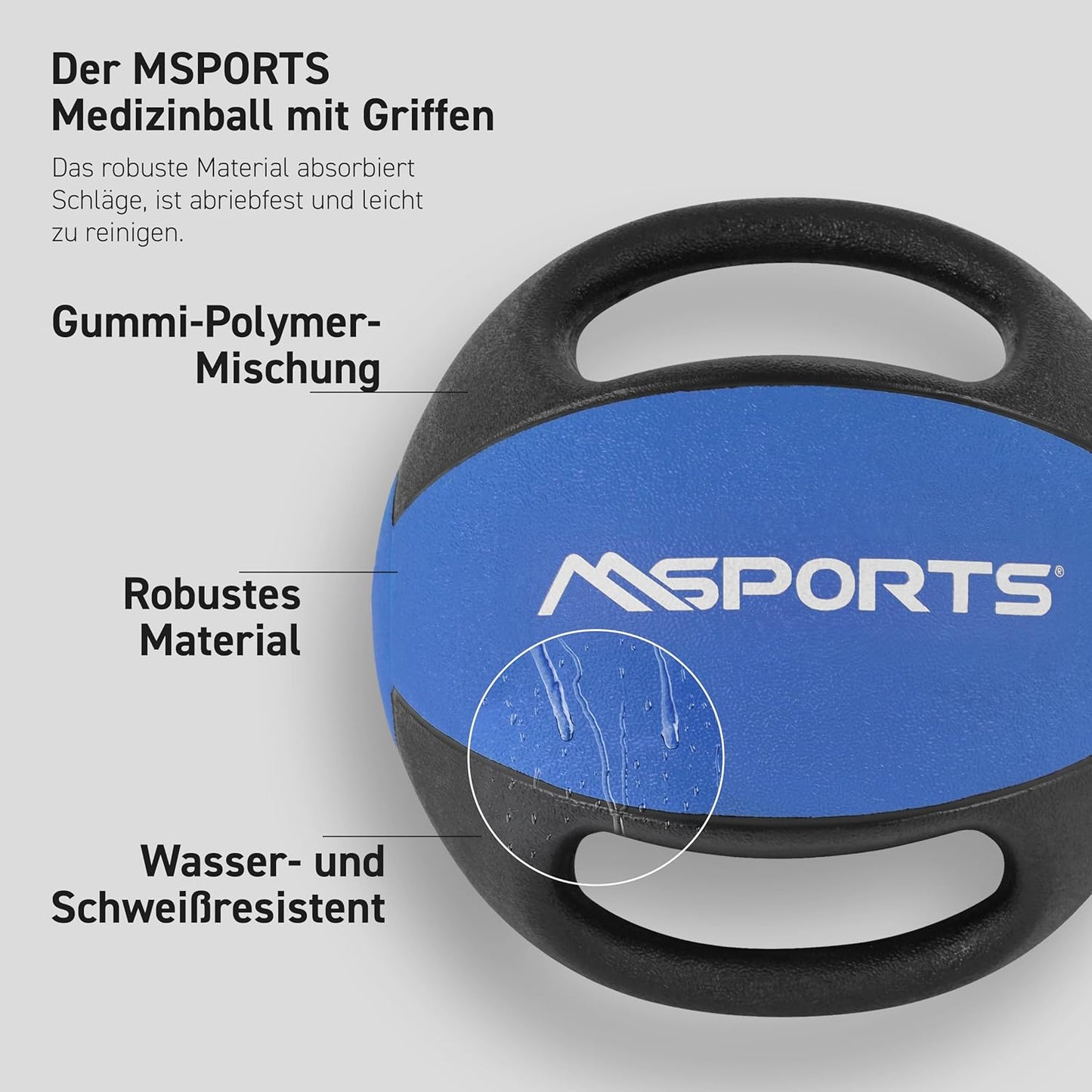 Medizinball mit Griffen, 5 kg - Blau