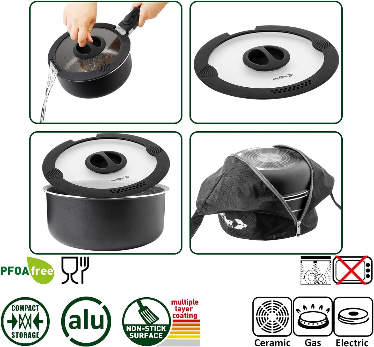 6-teiliges Camping Kochgeschirr-Set, ø 24 cm 5+1-teilig