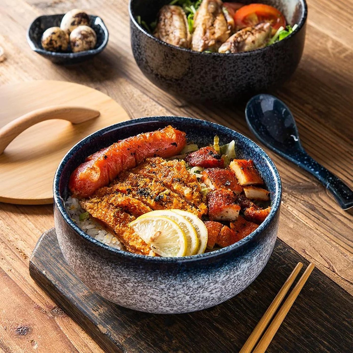 Ramen-Schüssel-Set, Glas Blau