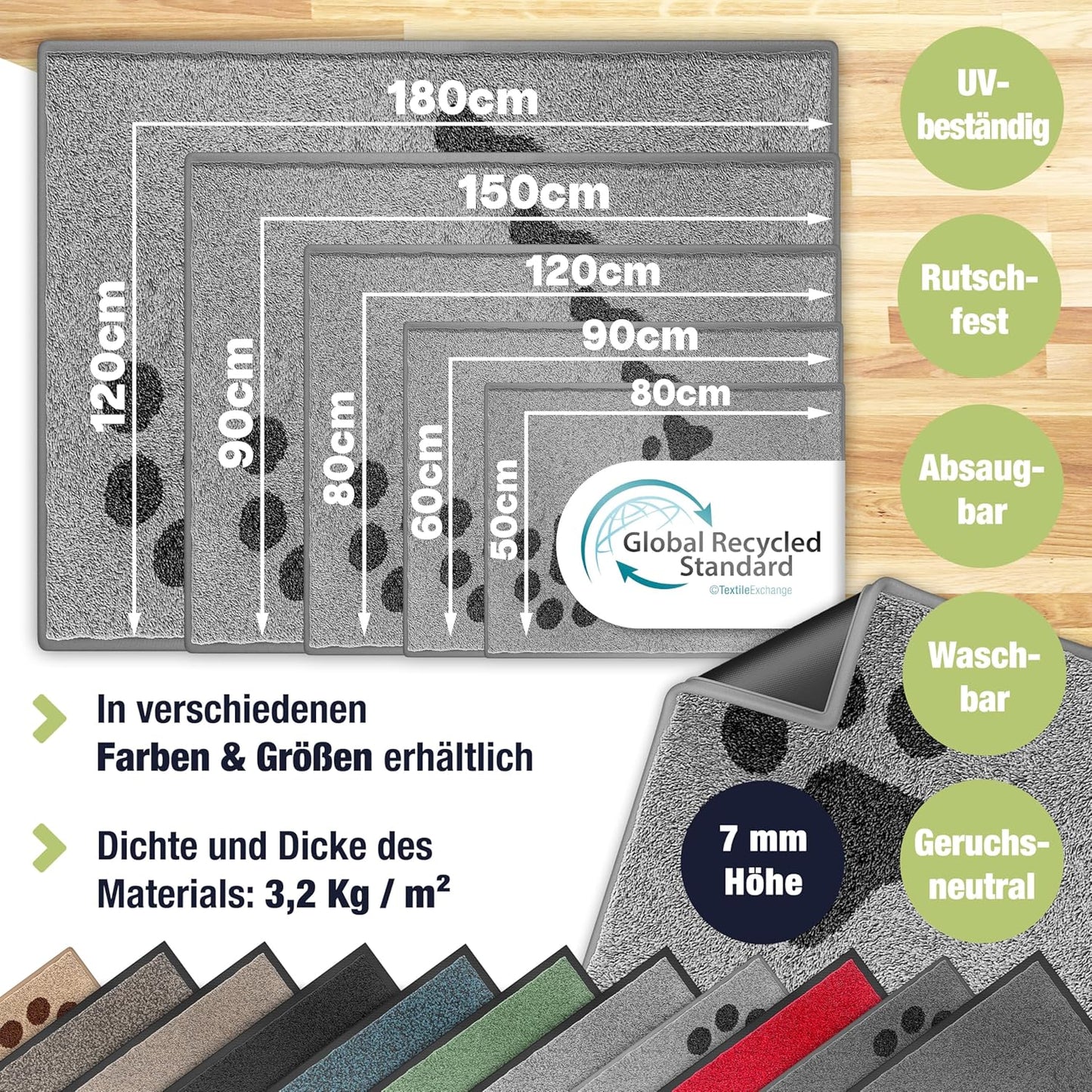 Schmutzfangmatte im Pfotendesign, 80x120 cm, 80x120cm Hellgrau Pfotendesign
