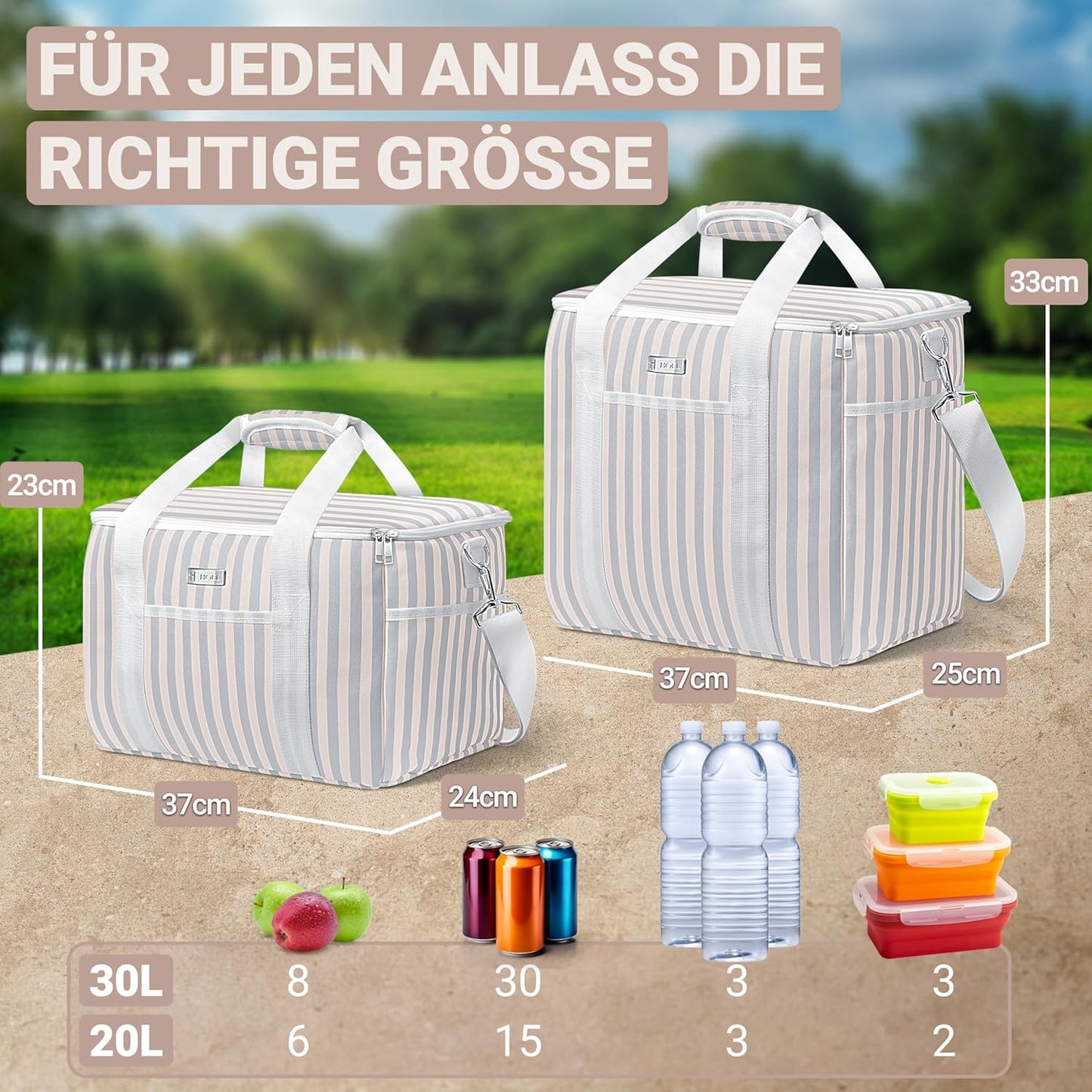 Faltbare Isoliertasche für Einkaufen & Picknick, 30L Beige