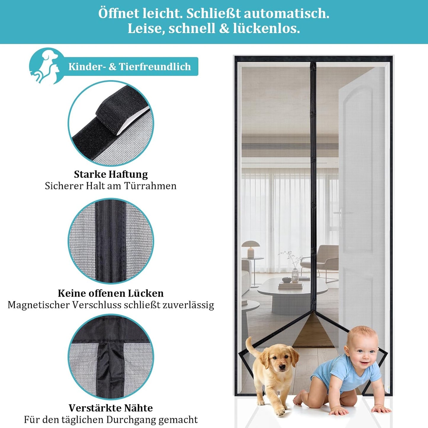 Fliegengitter für Balkontüren, magnetisch, robust, 100x210 cm Vp Pro Schwarz