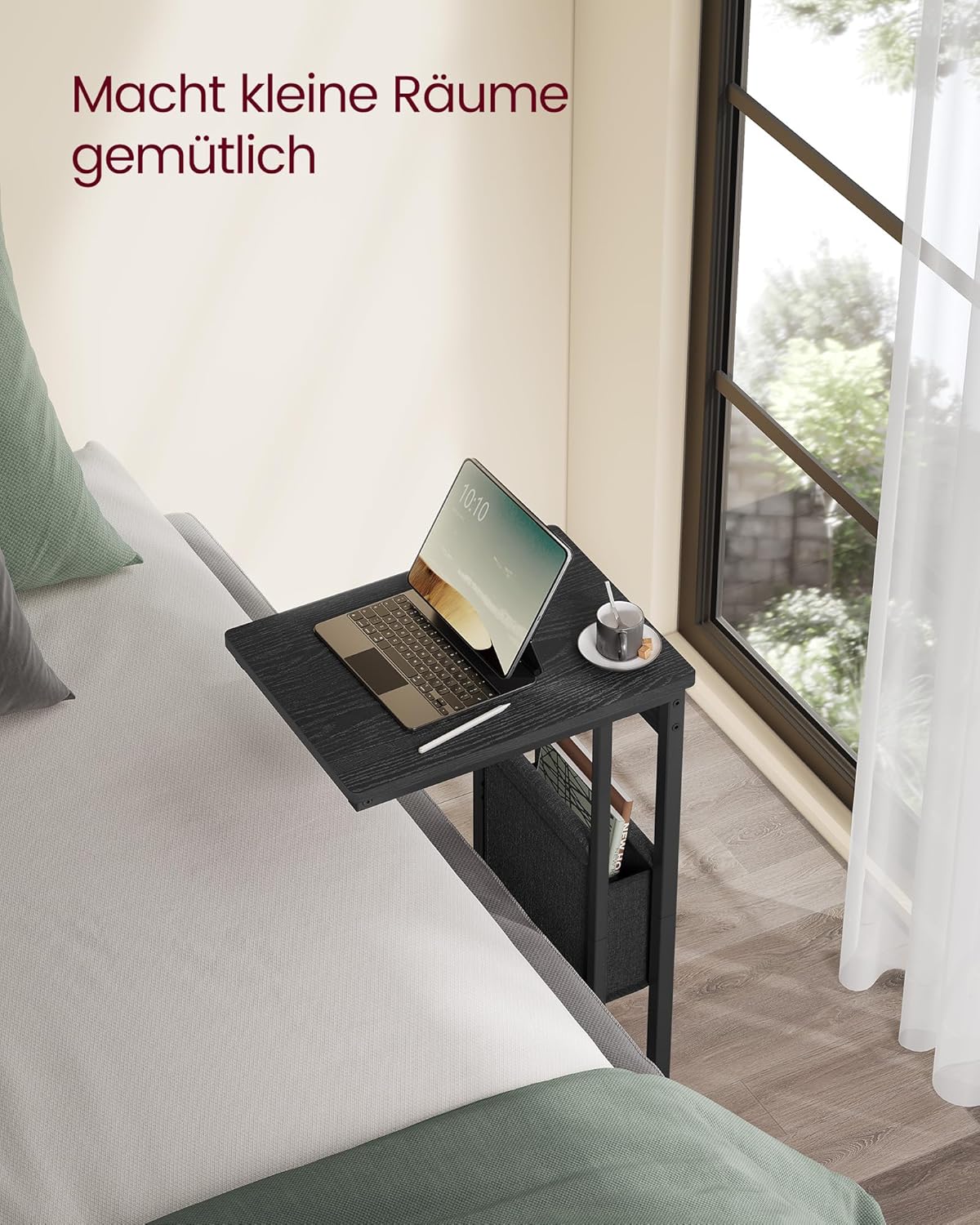 LET357B56 Beistelltisch mit Rollen, Ebenholzschwarz, Mit Rollen