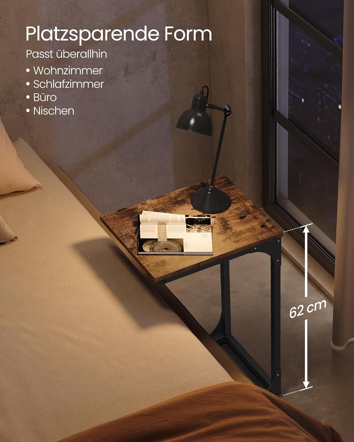 C-förmiger Beistelltisch, Vintagebraun + Schwarz