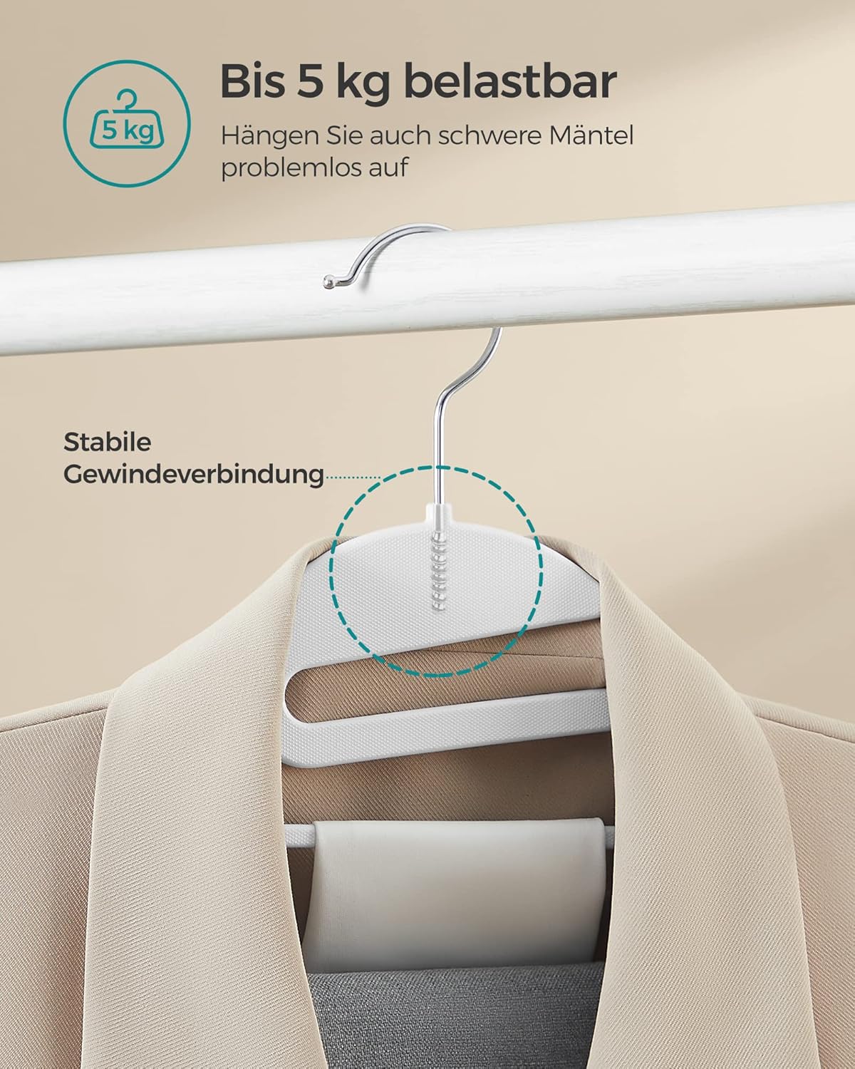 Kleiderbügel-Set mit U-Öffnung (50 Stück), Weiss 50 Stück