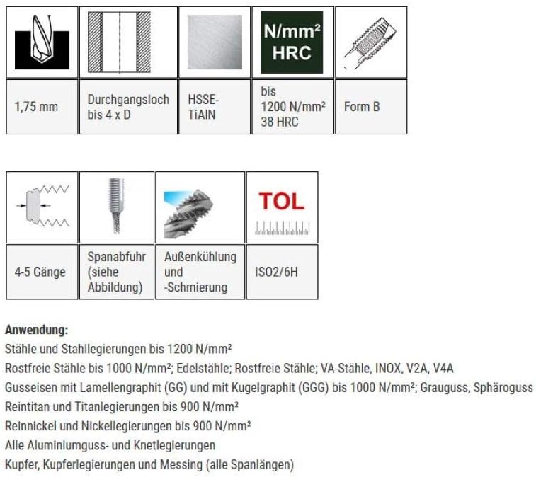 Maschinengewindebohrer UNiTap HSSE TiAIN M2,2 DIN 371, M 2,2 x 0,45 - DIN 371