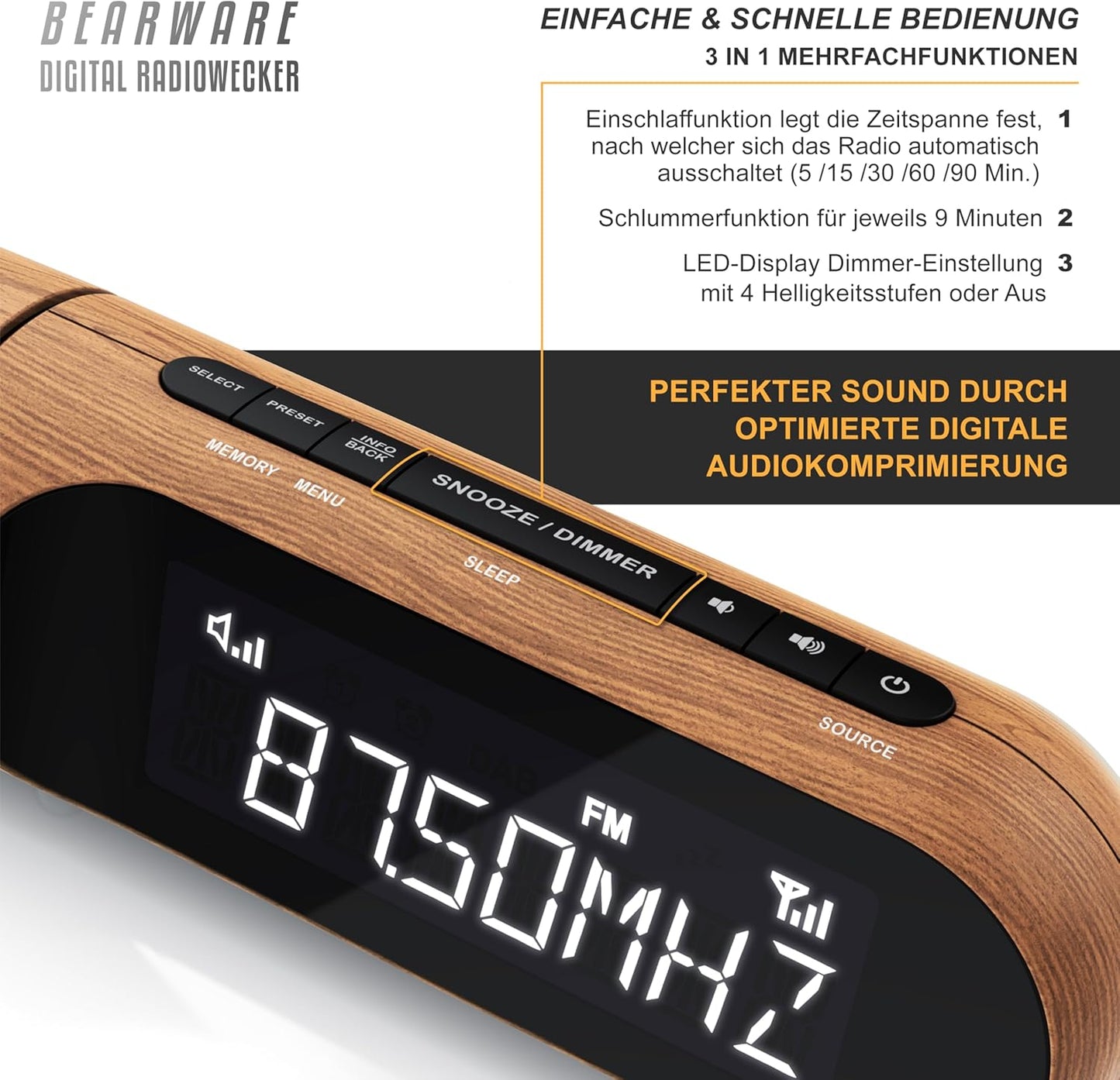 Digitaler DAB/DAB+ Projektionswecker mit Radio