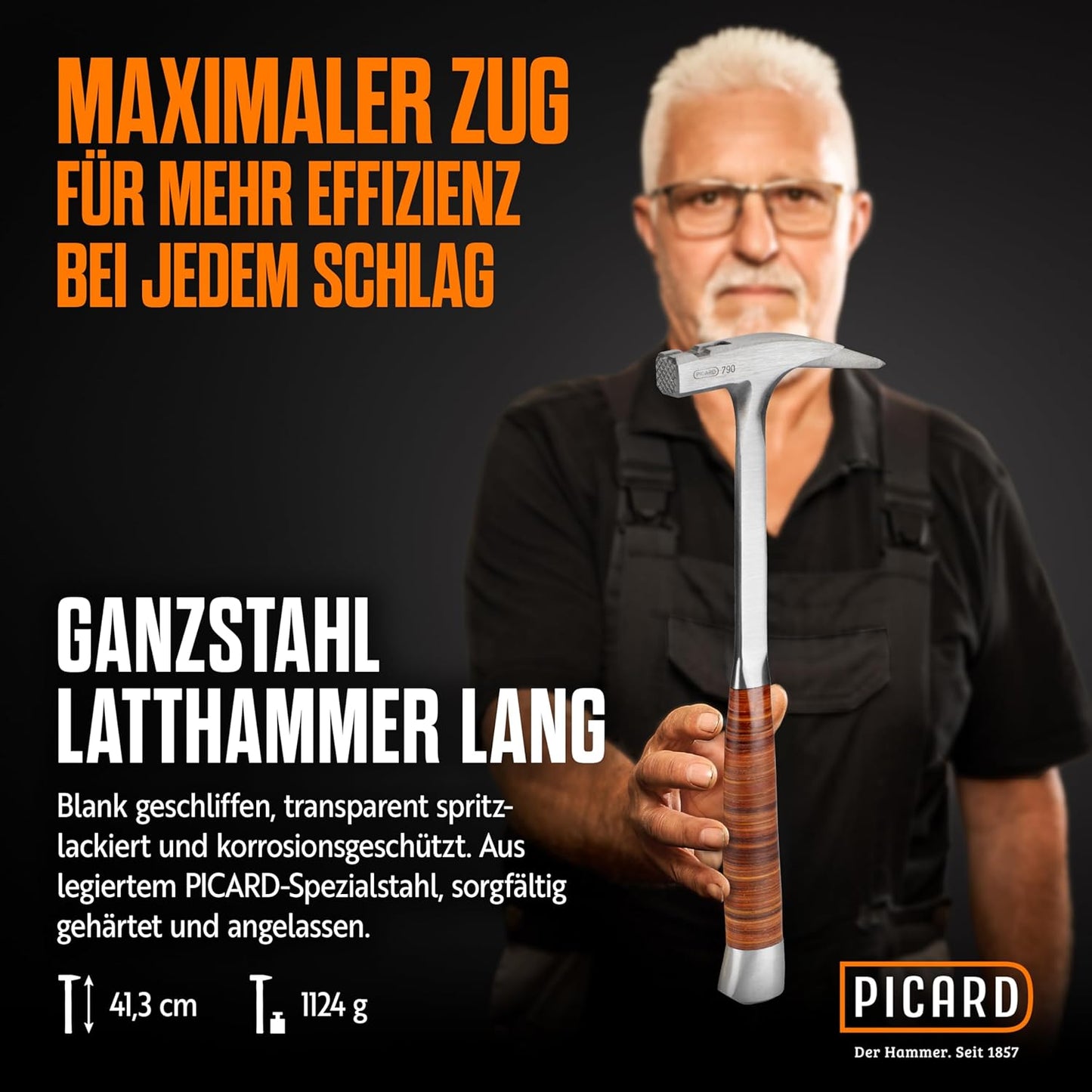 Latthammer mit Ledergriff, geraute Bahn, Ganzstahl-latthammer