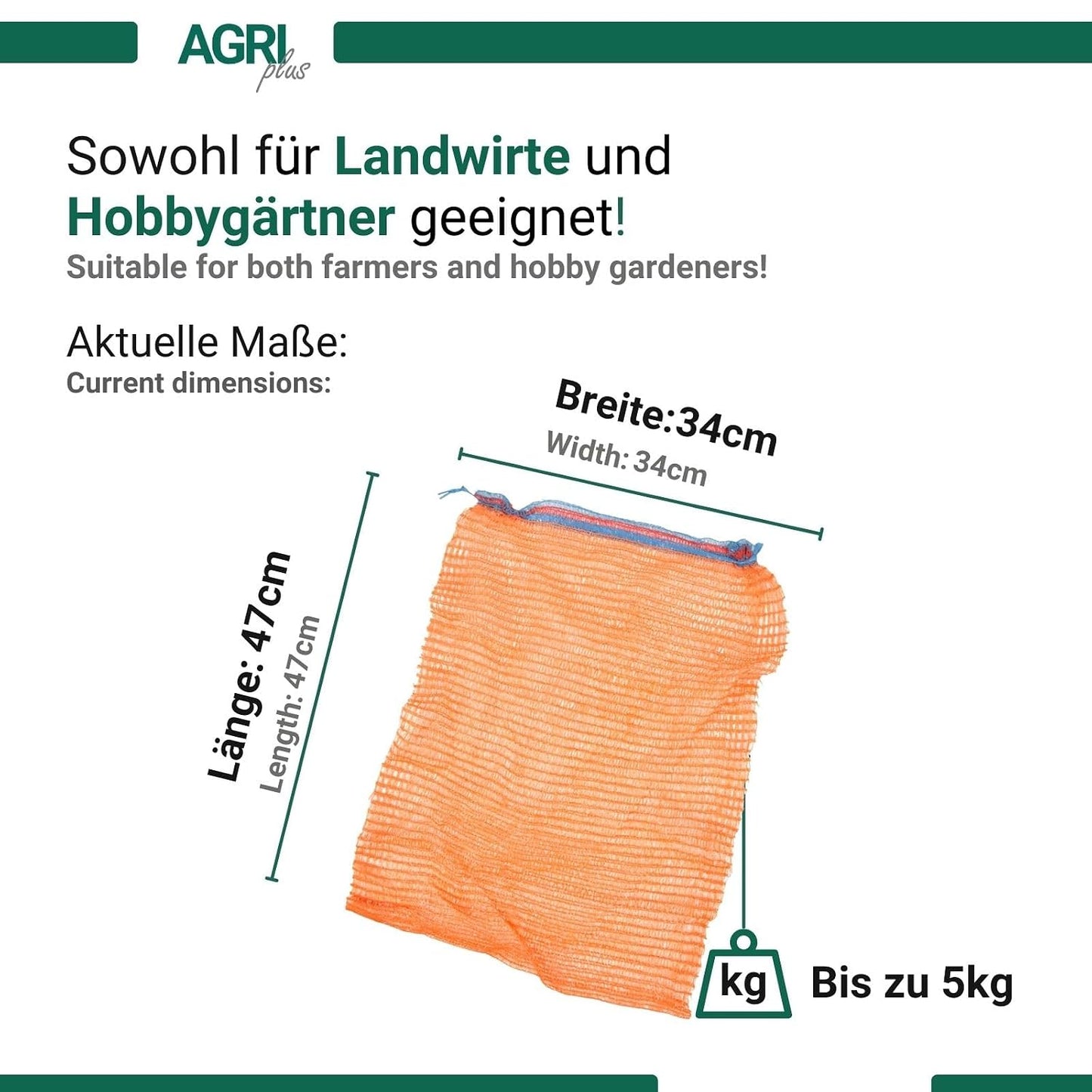 100er-Pack Gemüsesäcke mit Zugband, 5 kg - 34 x 47 cm Orange - mit Zugband