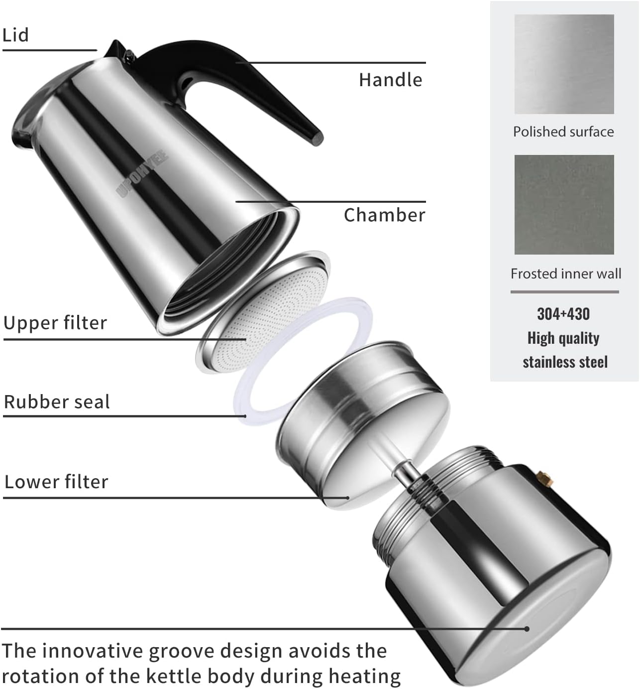 HP-S002 Espressokocher Induktion, Stainless Steel Ei