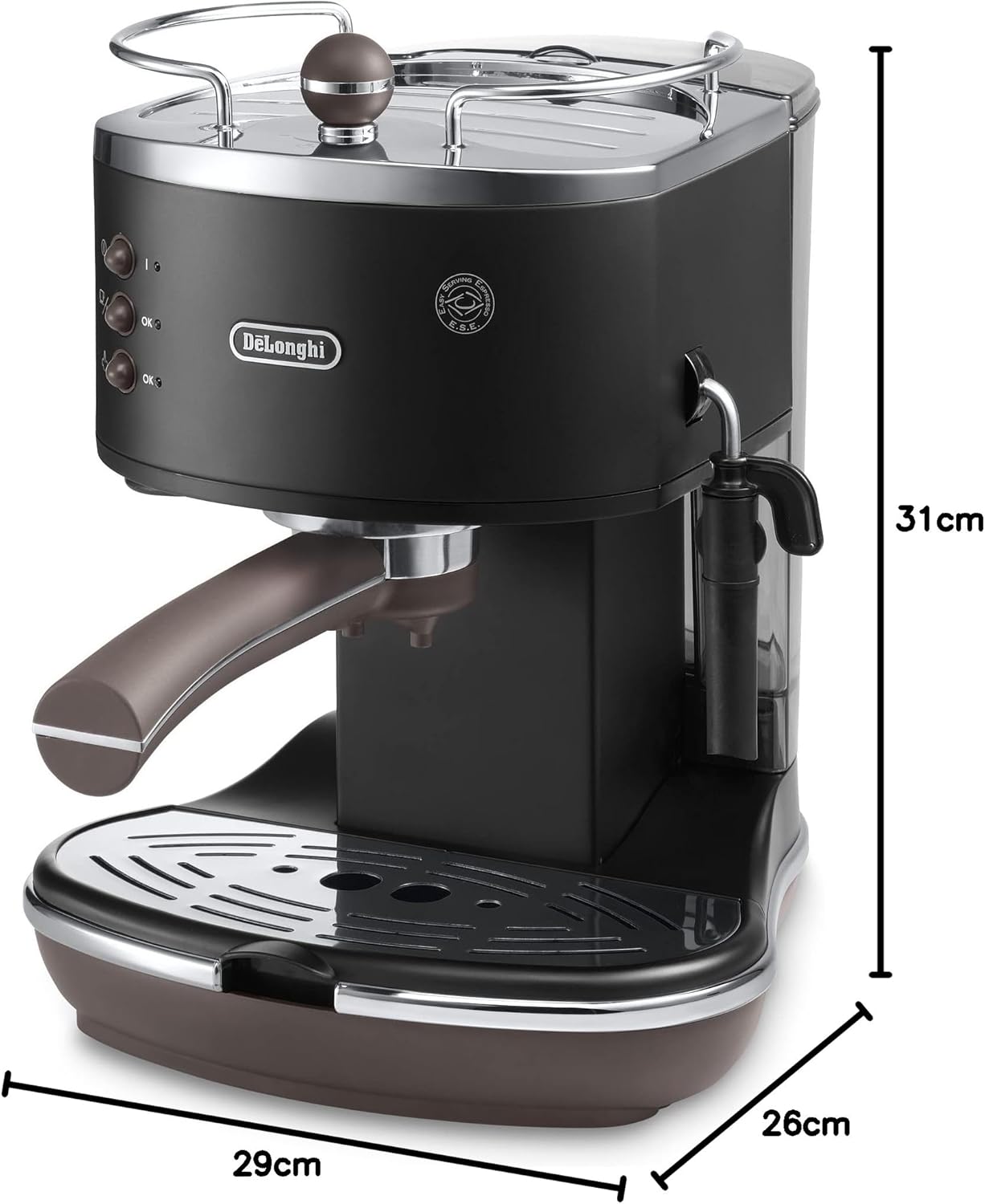 Icona Vintage ECOV311BK Espressomaschine mit Milchaufschäumer, Schwarz