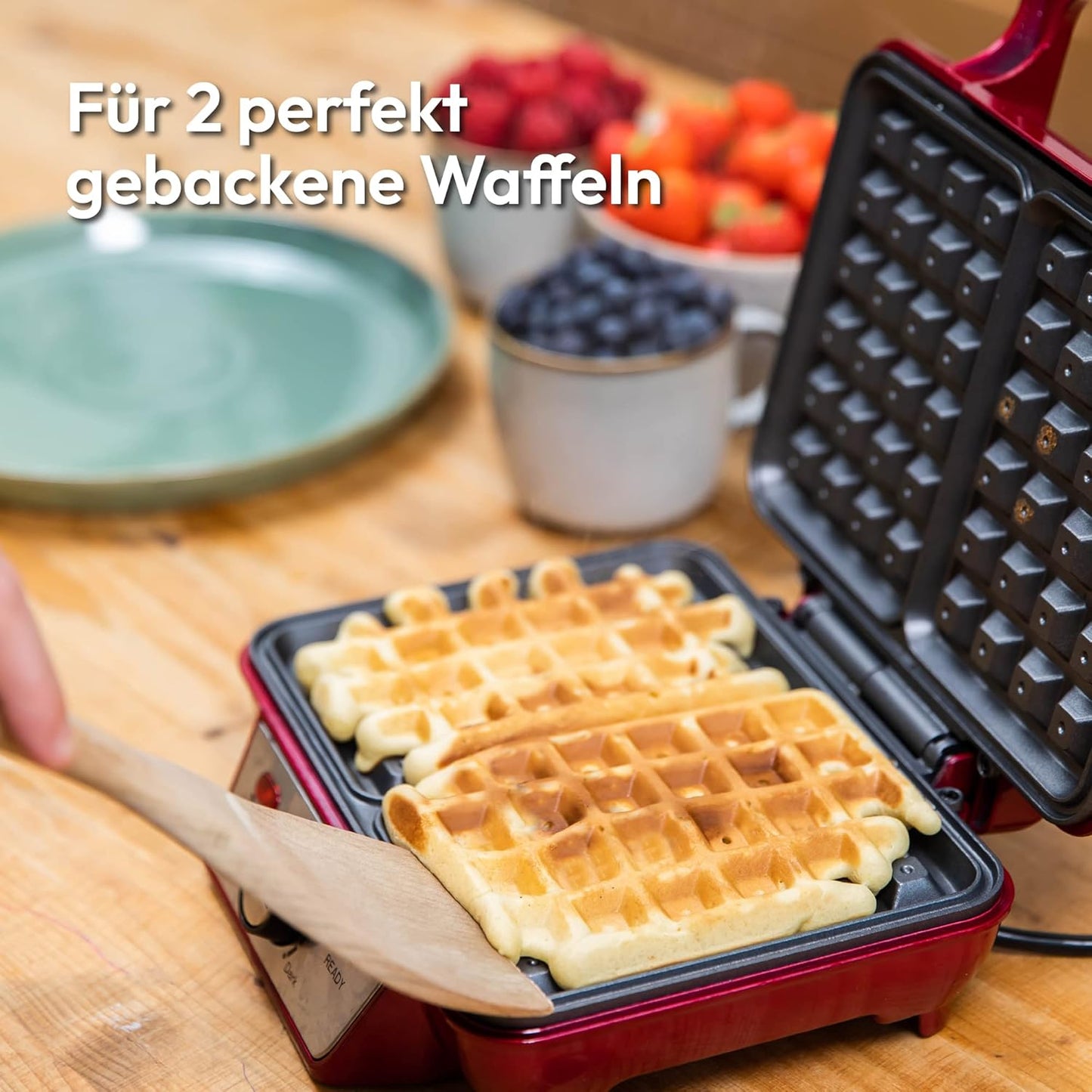 Belgisches Waffeleisen mit verstellbarer Temperatur, Rot