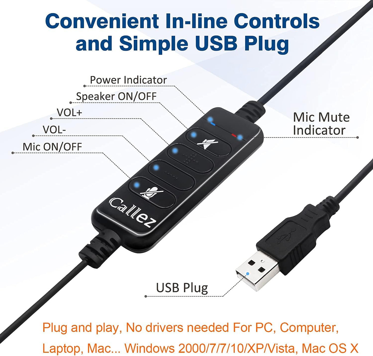 USB Headset mit Mikrofon & Noise Cancelling, Grau