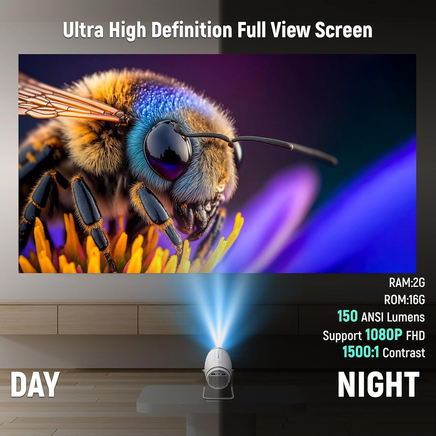 4K Mini Beamer mit App-Store, WiFi 6 und Bluetooth 5.4