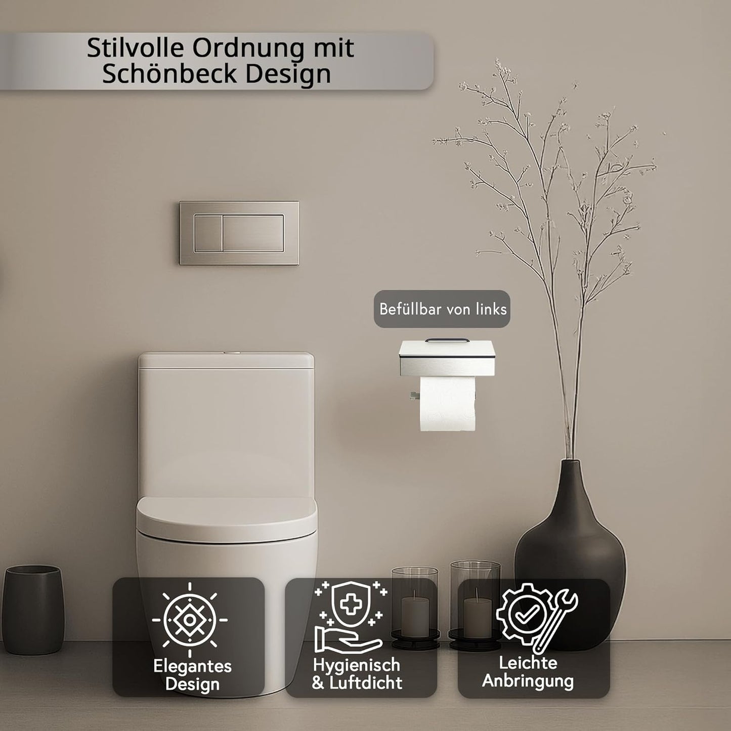 Toilettenpapier- und Feuchttuchhalter, Gehäuse Poliert - Abdeckung Glas Weiss