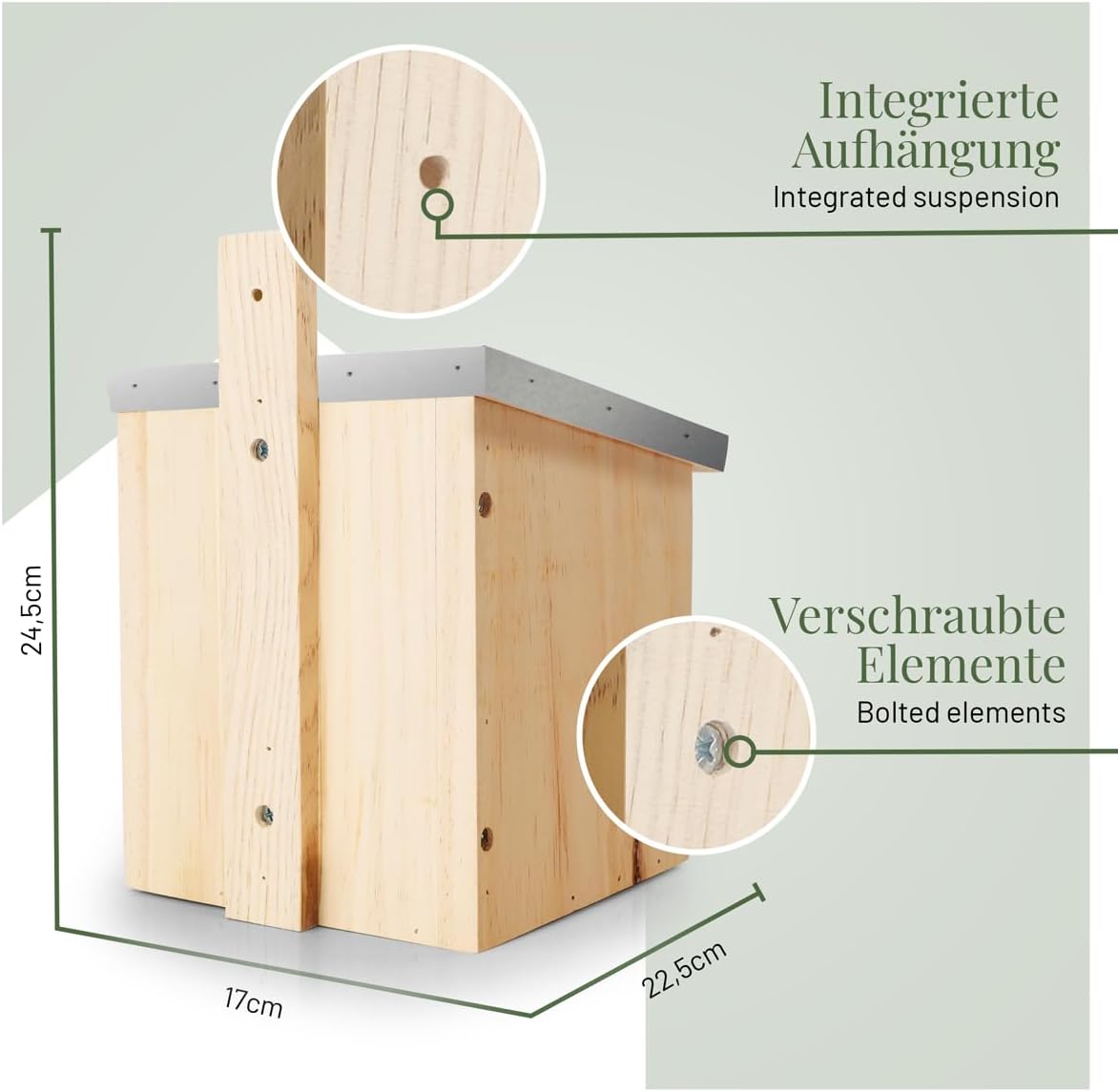 Vogel Nistkasten für Zaunkönig & Halbhöhlenbrüter, 2 Stück, 2 x Halbhöhle mit Metalldach